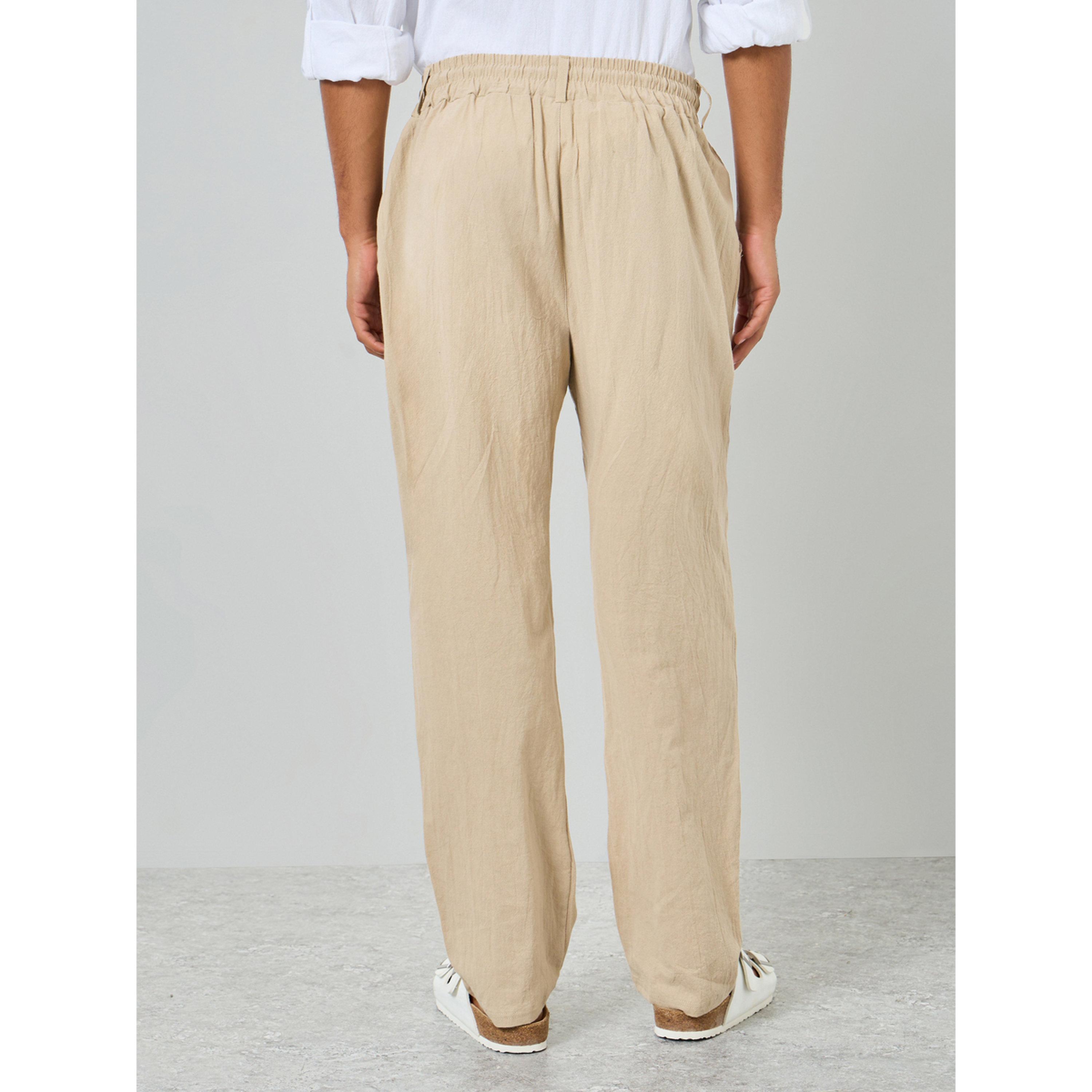 Take Two Men Beige Linen Blend Relaxed Fit Trousers-men-clothing-bottoms-joggers-image-4