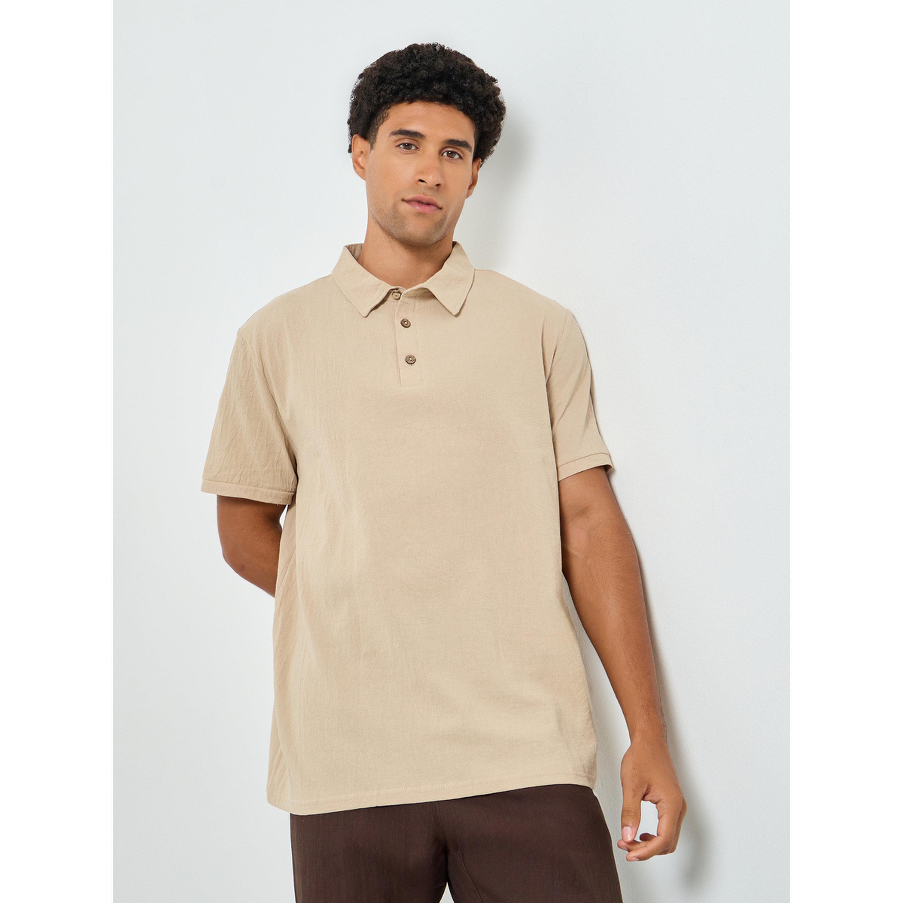 Take Two Men Beige Linen Blend Short Sleeve Polo-men-clothing-tshirtsandpolos-polos-image-1