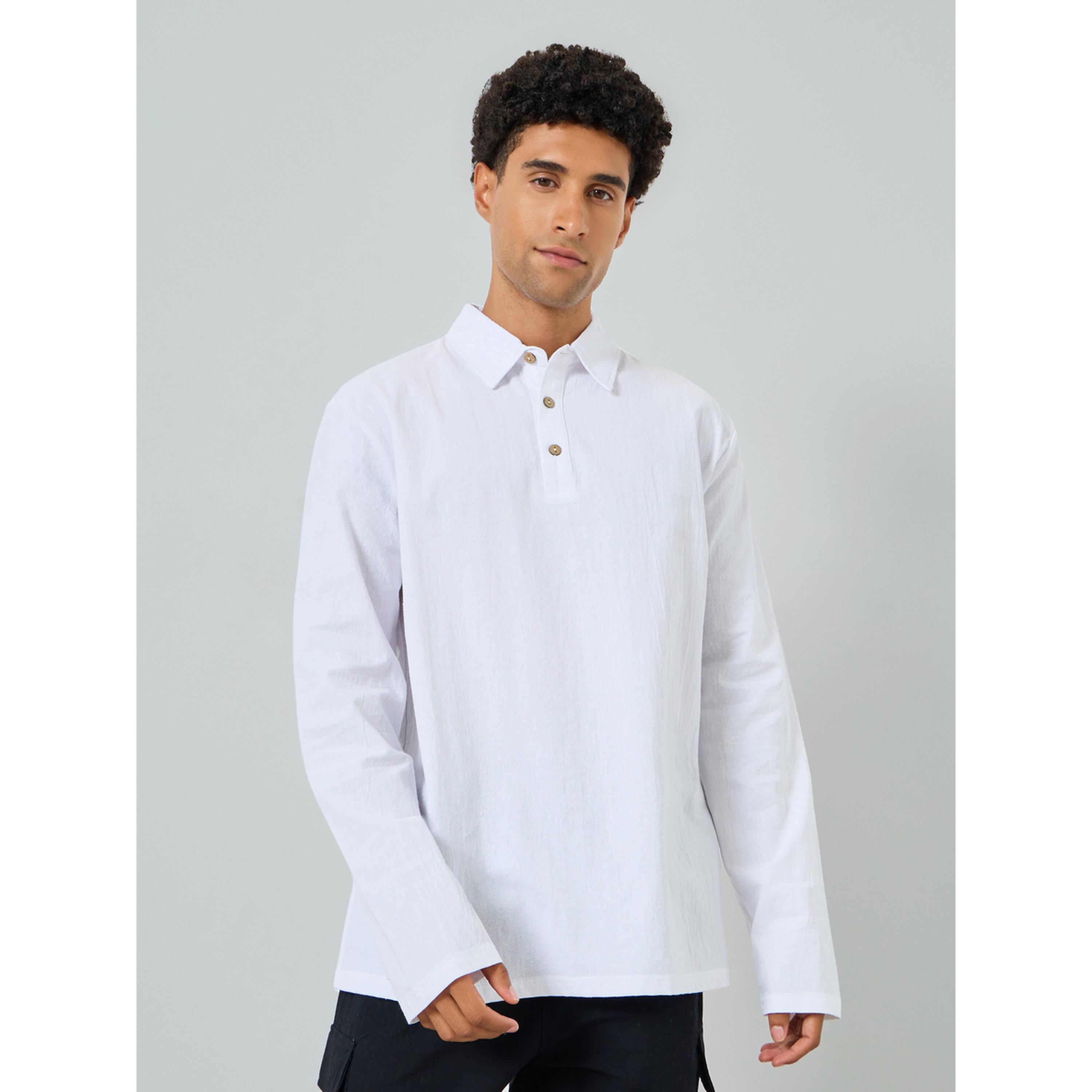 Take Two Men White Long Sleeve Linen Blend Polo-men-clothing-tshirtsandpolos-polos-image-1