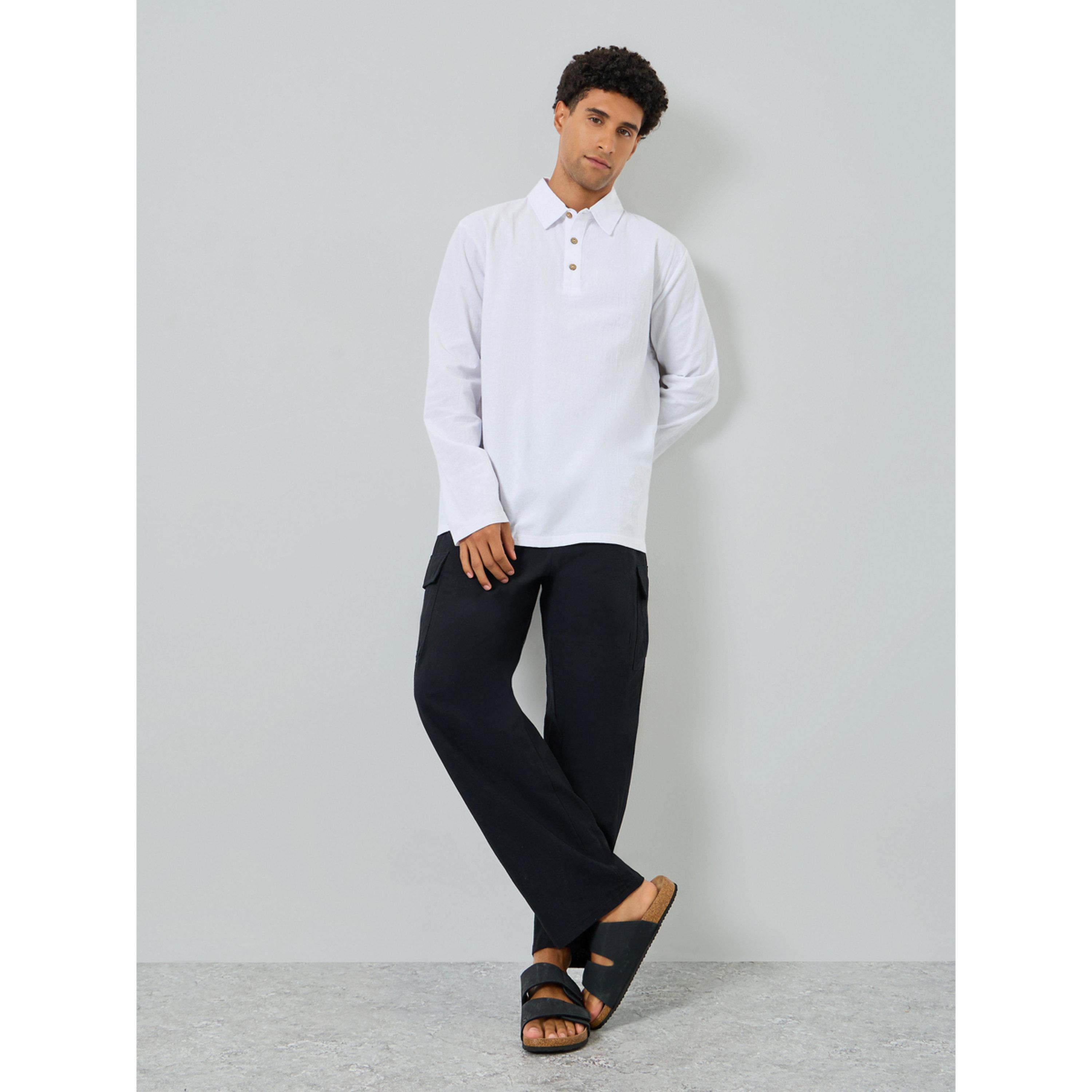 قميص بولو رجالي أبيض بأكمام طويلة-men-clothing-tshirtsandpolos-polos-image-2