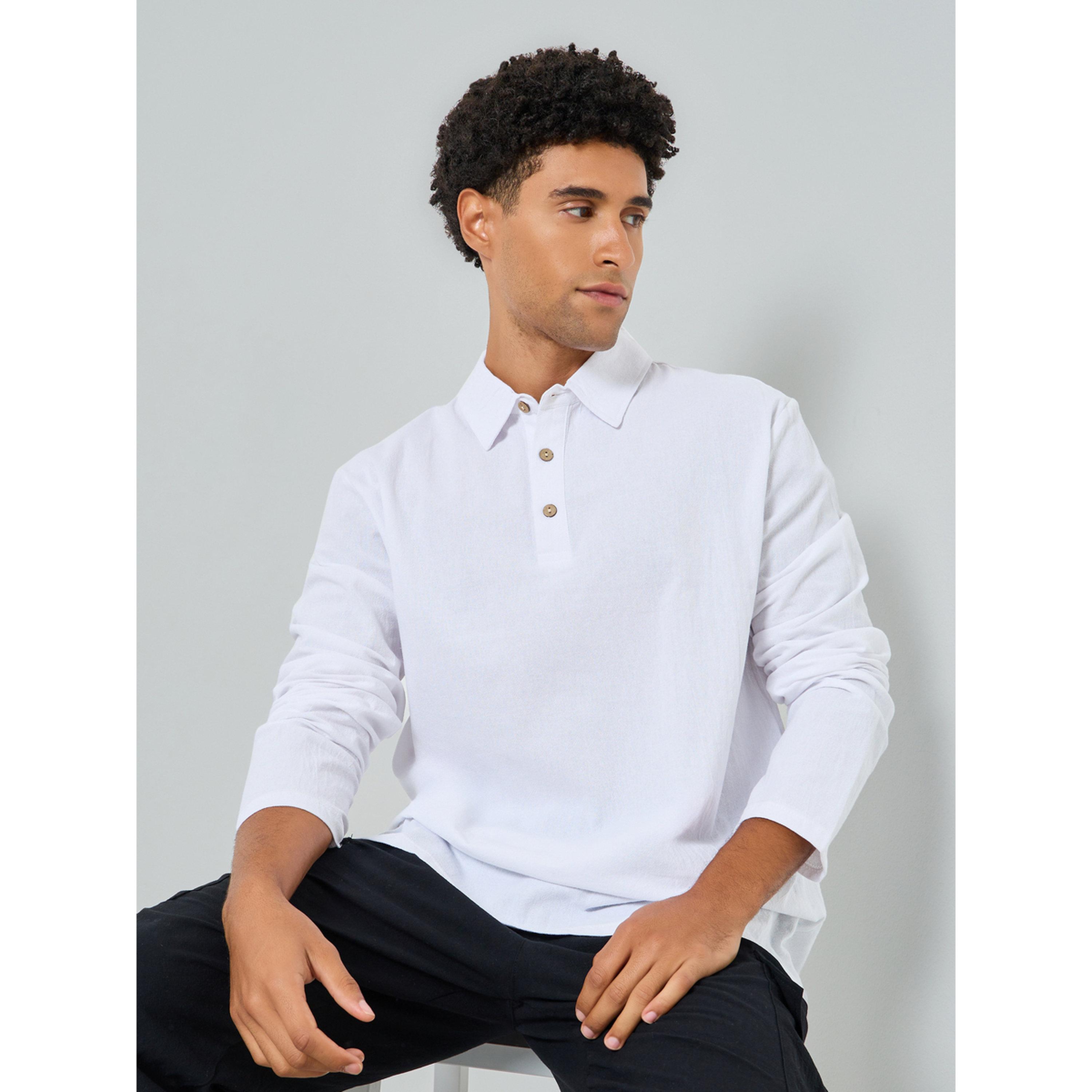 Take Two Men White Long Sleeve Linen Blend Polo-men-clothing-tshirtsandpolos-polos-image-3