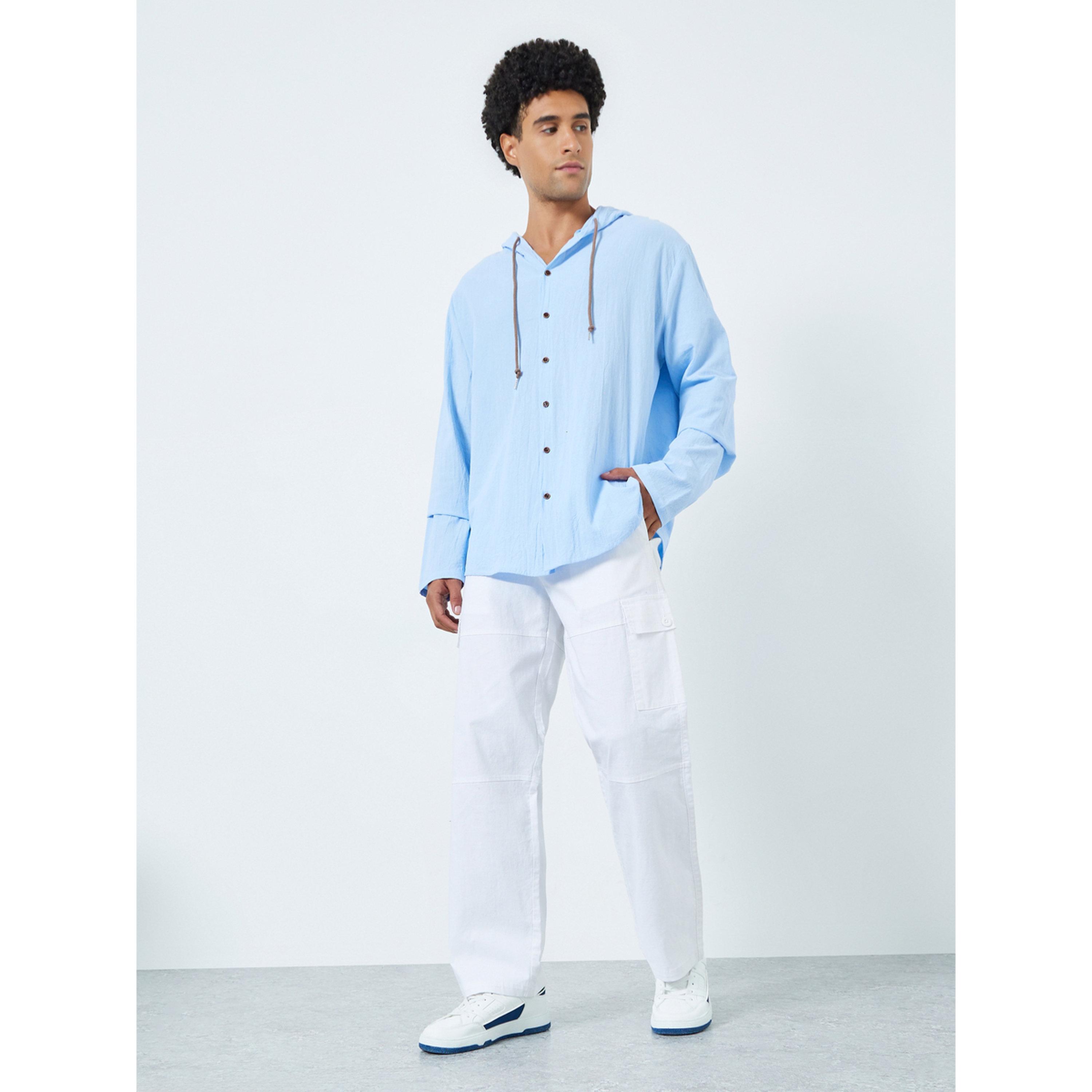 قميص سادة بقصة مريحة وياقة هودي-men-clothing-shirts-image-2
