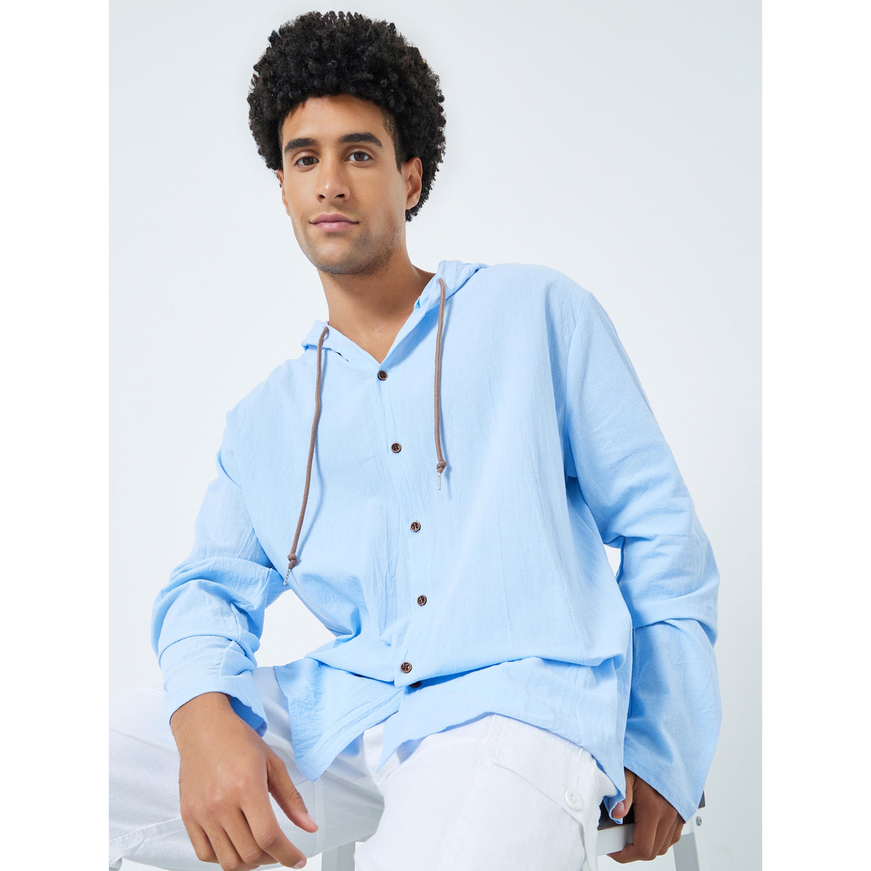 قميص سادة بقصة مريحة وياقة هودي-men-clothing-shirts-image-3
