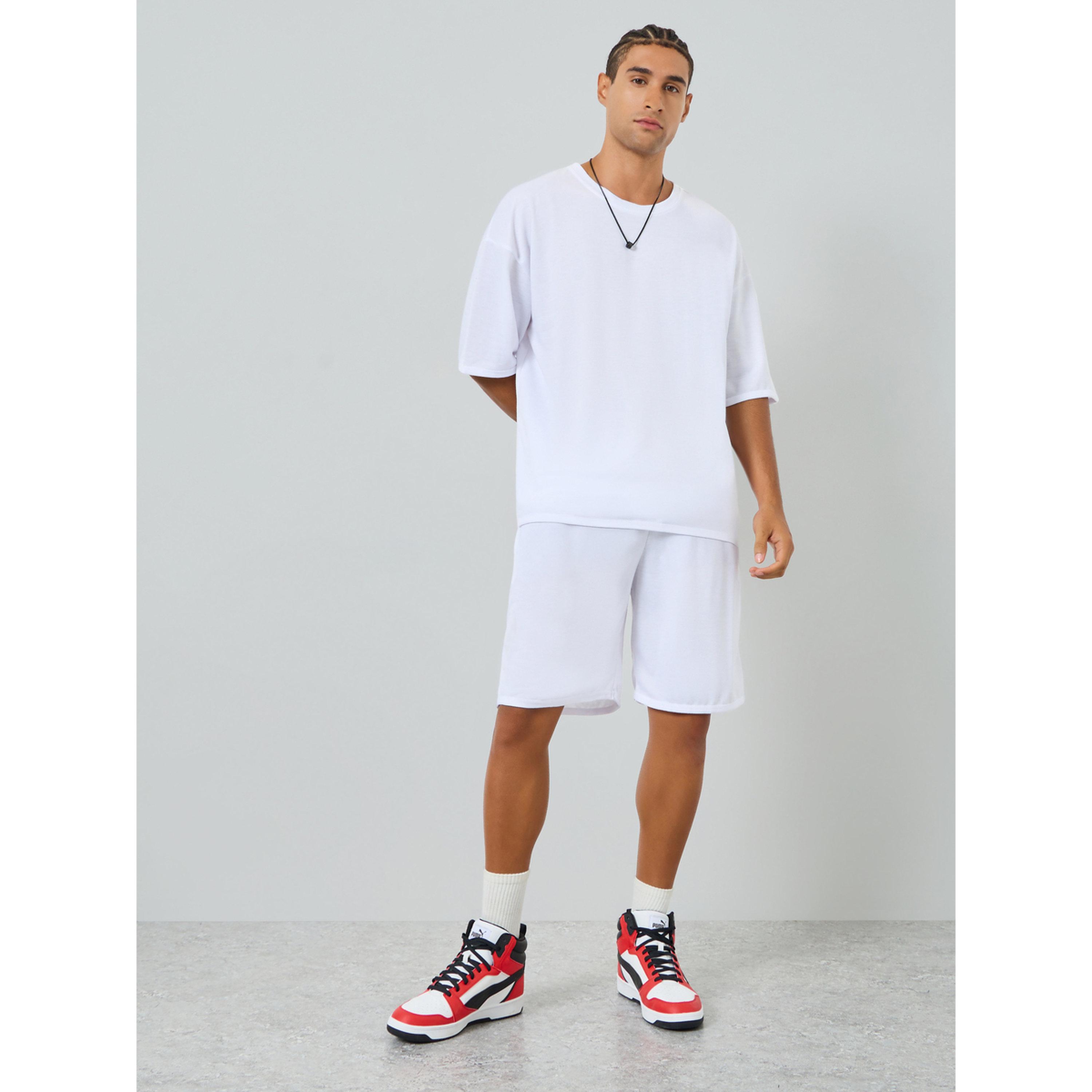 طقم من تيشيرت فضفاض سادة وشورت-men-clothing-coordsets-image-1