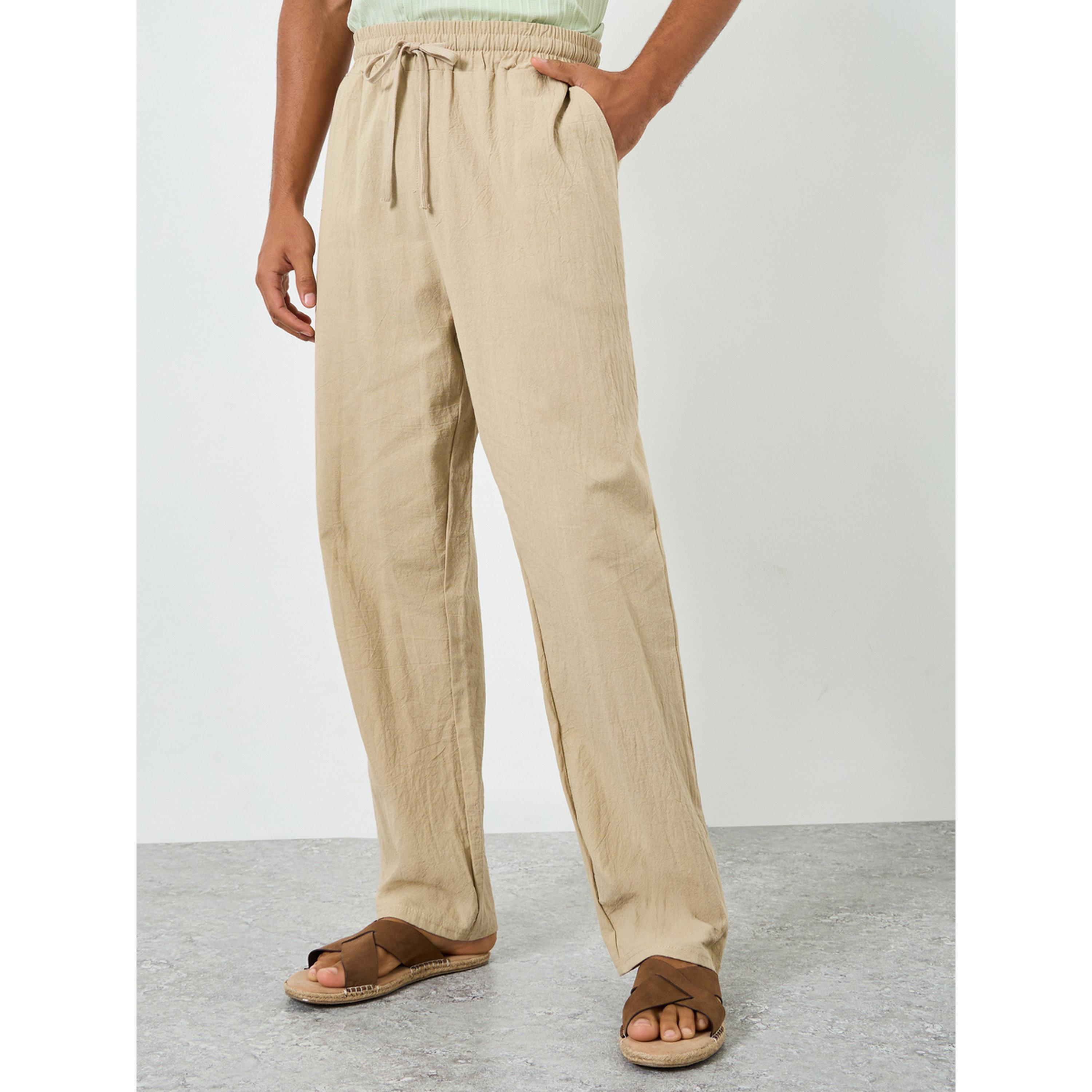 Take Two Men Beige Linen Blend Drawstring Pants-men-clothing-bottoms-joggers-image-1