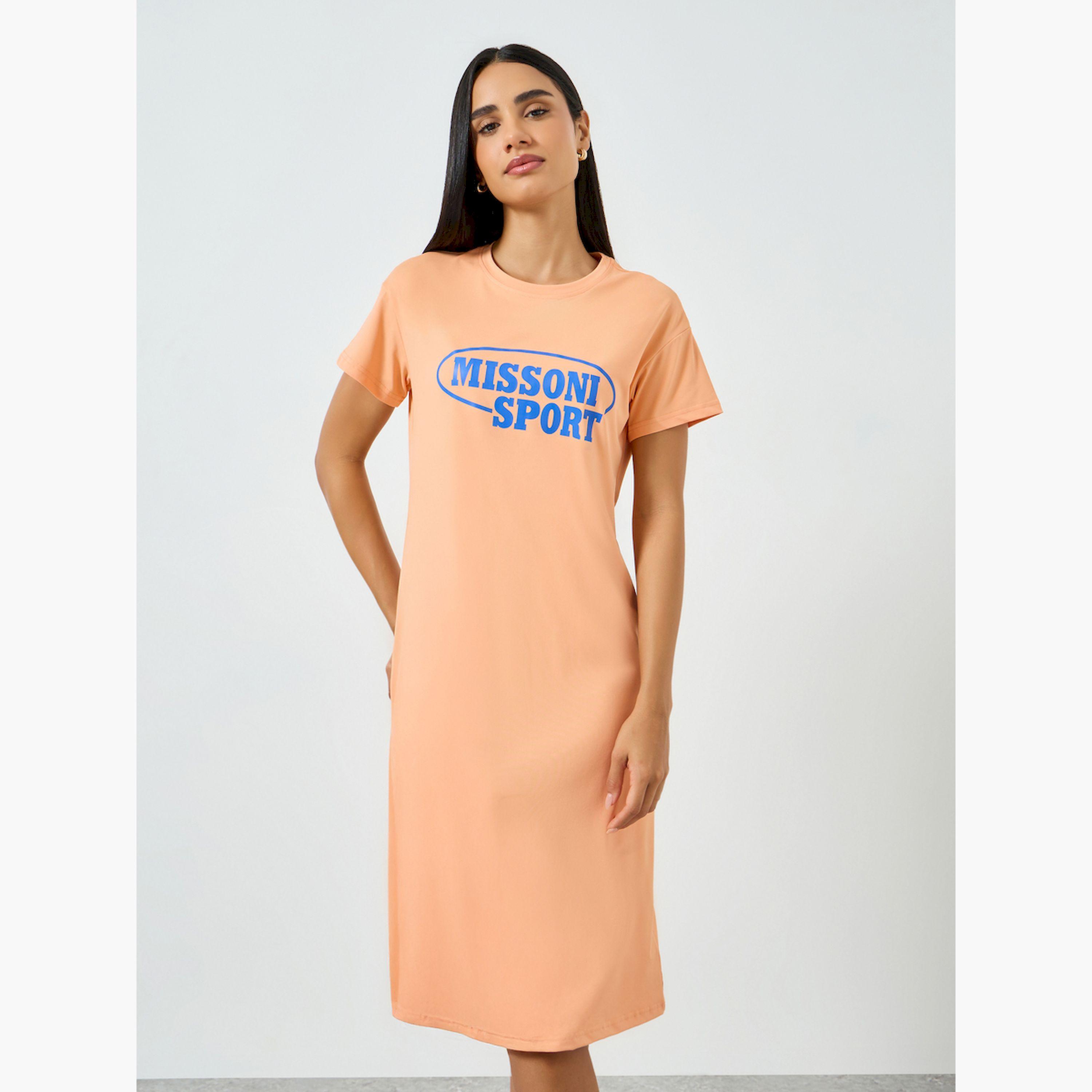 Take Two Orange Short Sleeve Printed T-Shirt Dress-women-clothing-nightwear-nighties-image-1