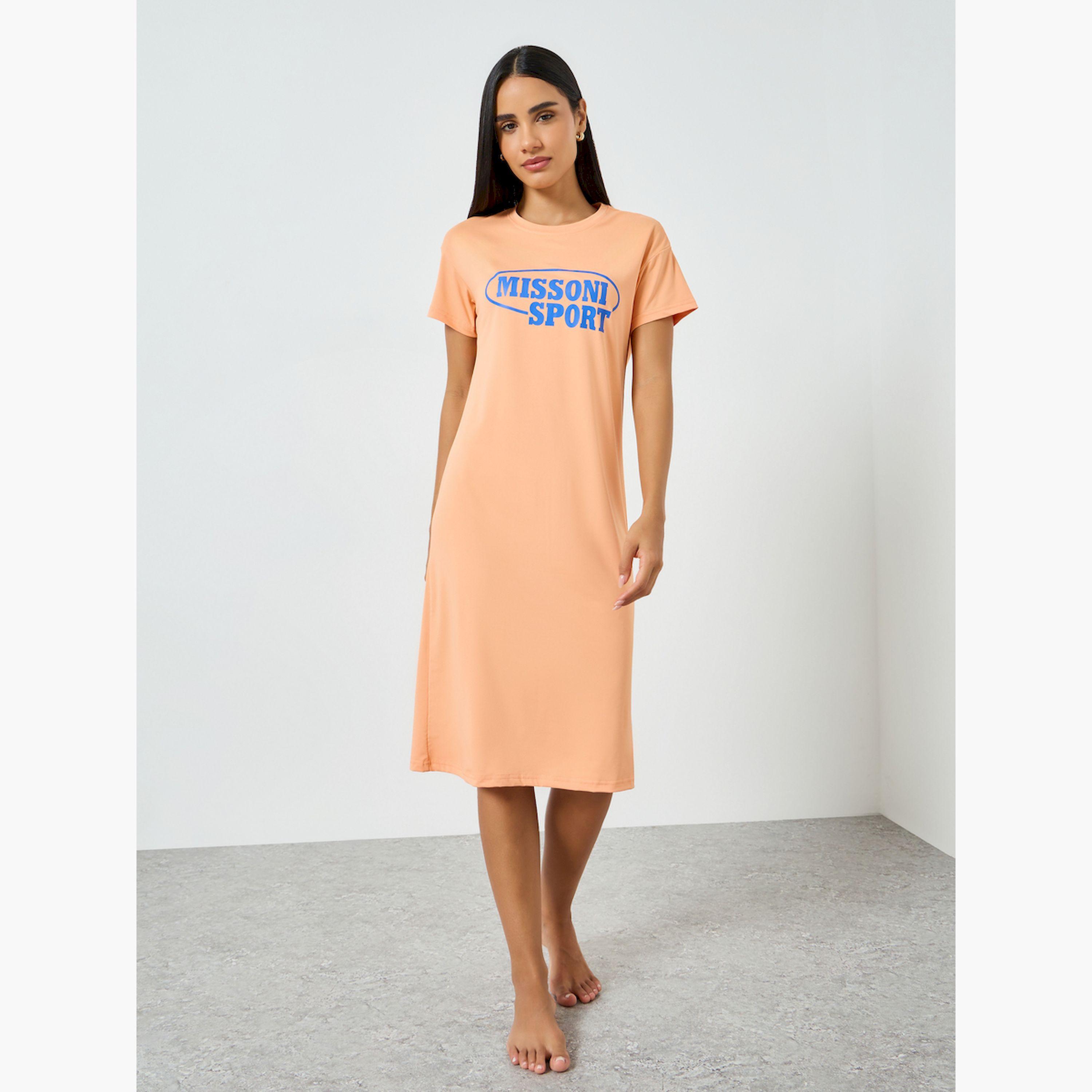 تيك تو × ستايلي - فستان تيشيرت برتقالي قصير الأكمام مطبوع-women-clothing-nightwear-nighties-image-2