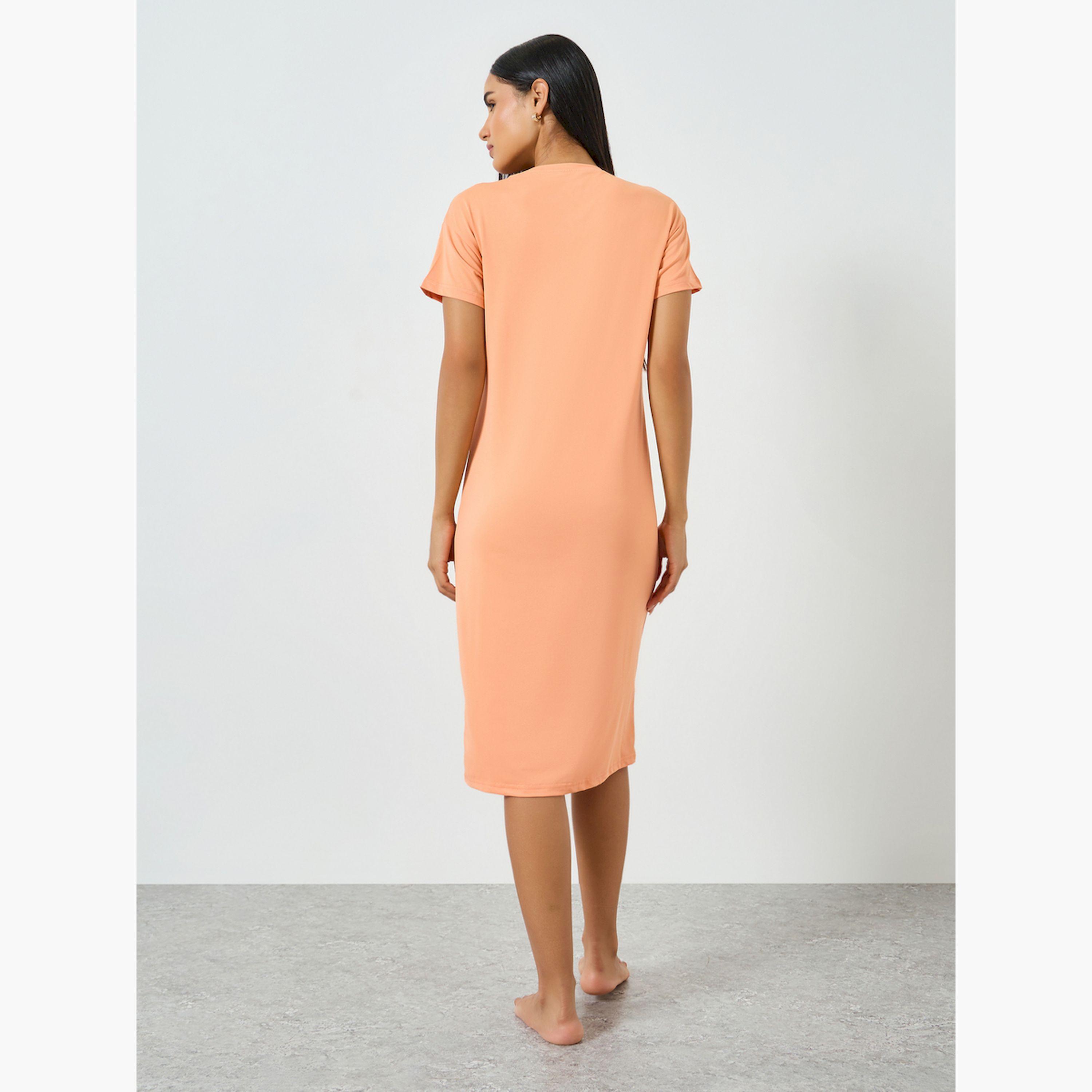 Take Two Orange Short Sleeve Printed T-Shirt Dress-women-clothing-nightwear-nighties-image-3