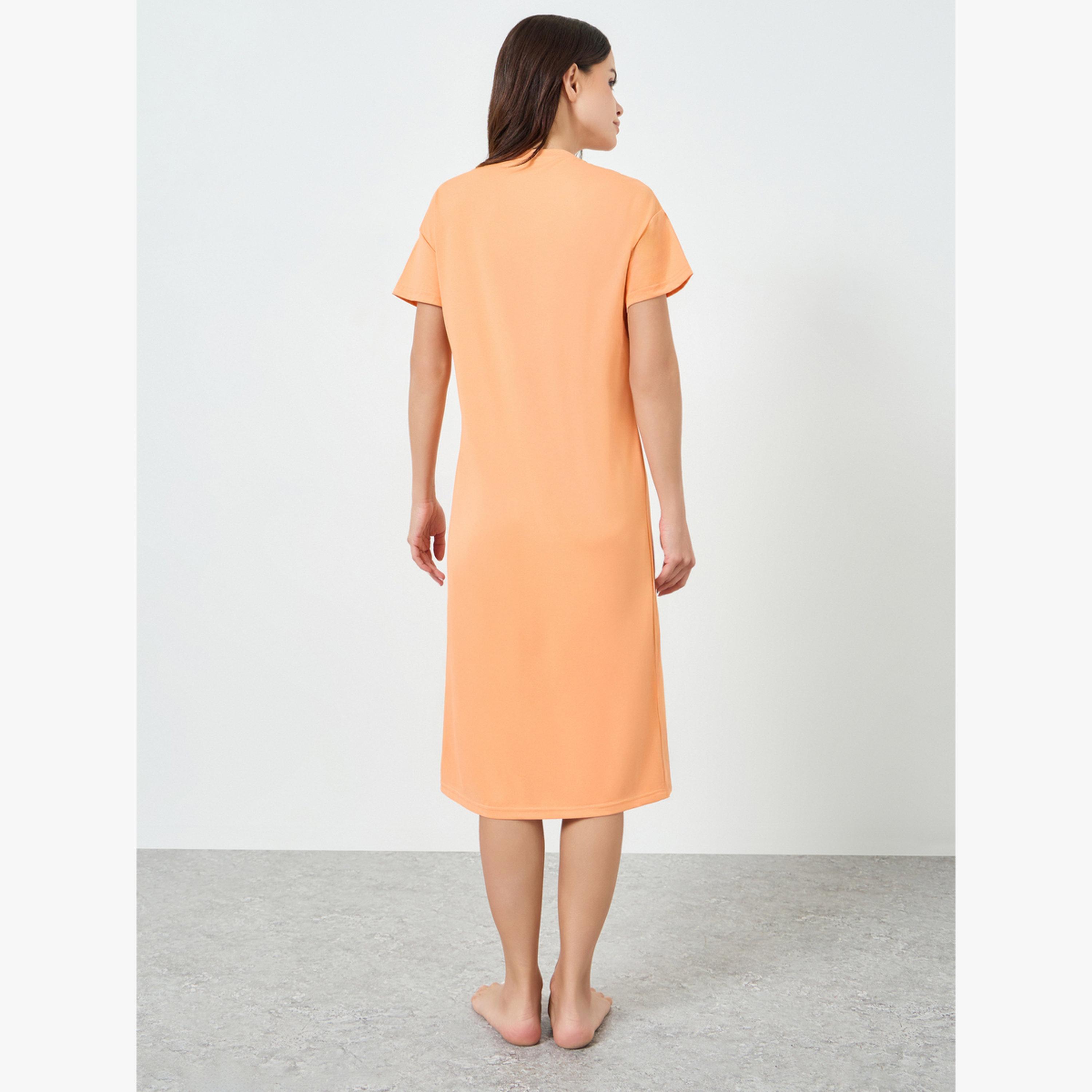 Take Two Orange Graphic Print Short Sleeve T-Shirt Dress-women-clothing-nightwear-nighties-image-3
