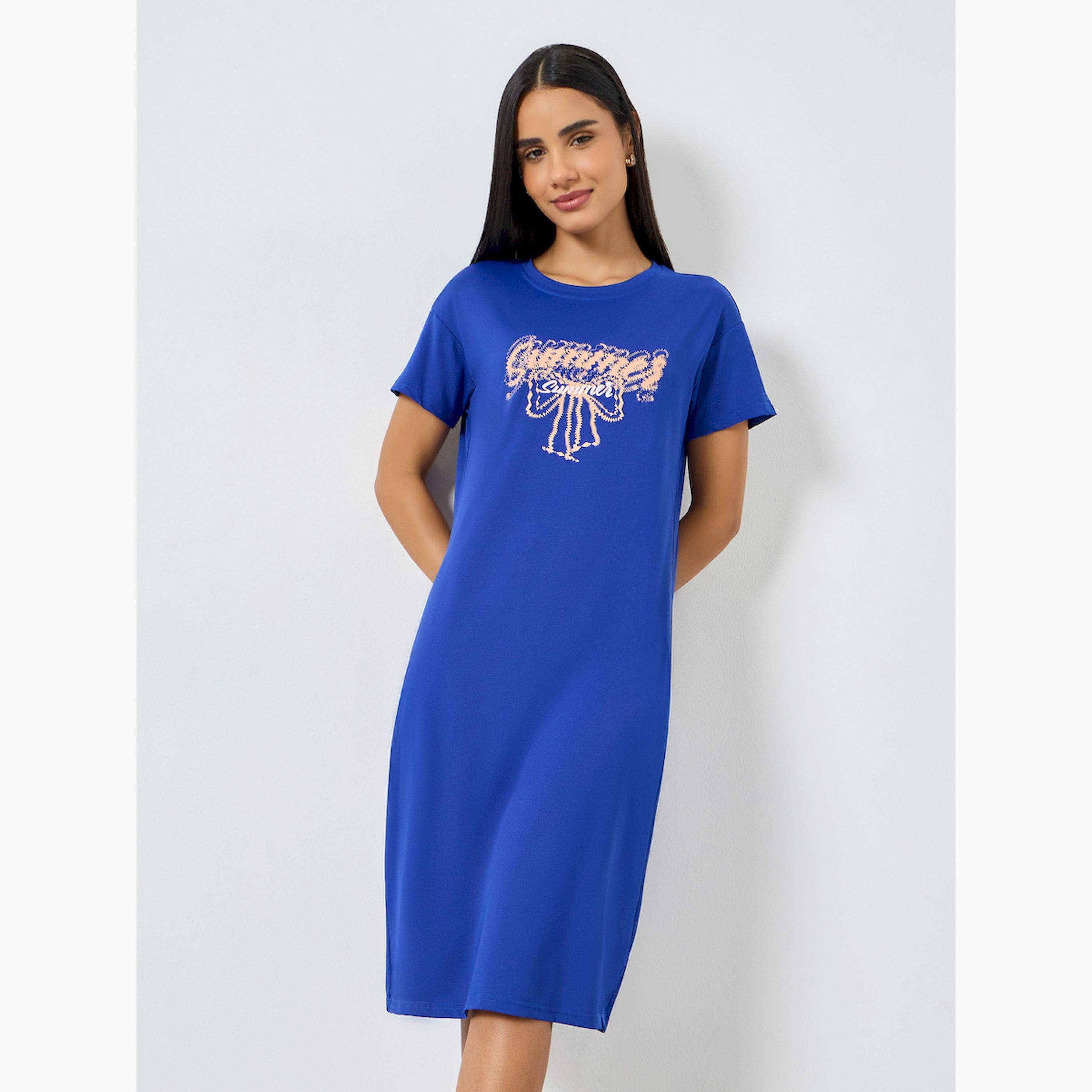 Take Two Blue Graphic Print T-Shirt Dress-women-clothing-nightwear-nighties-image-1