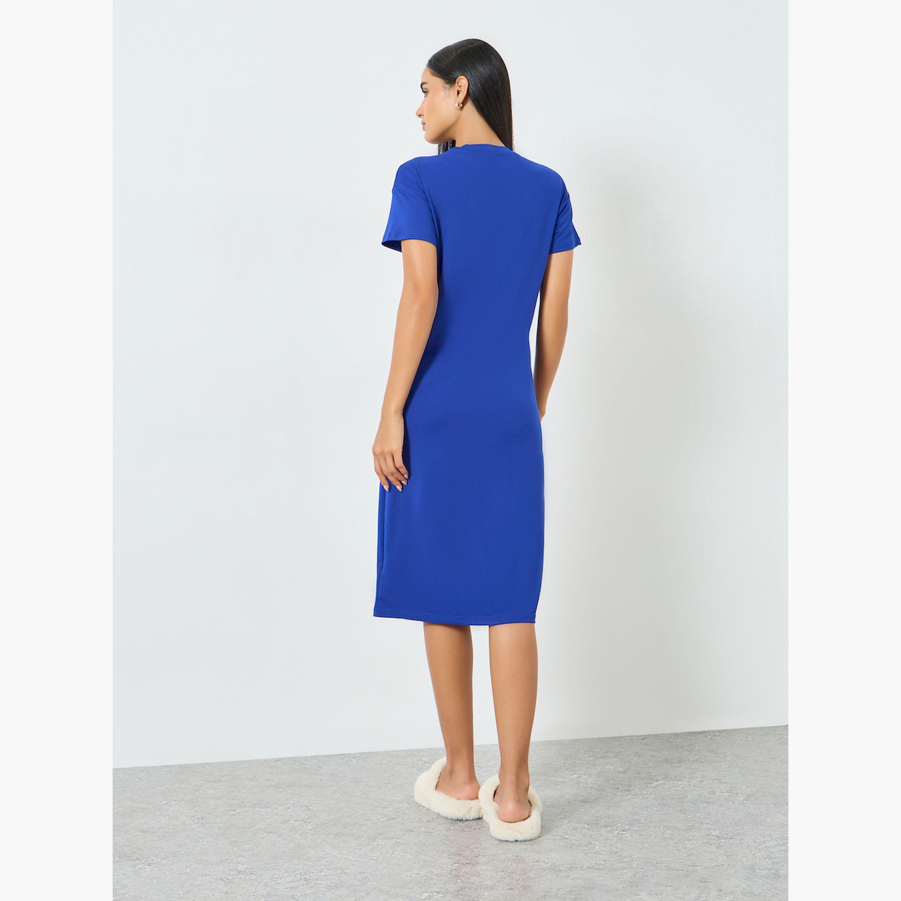 Take Two Blue Slogan Print Short Sleeve T-Shirt Dress-women-clothing-nightwear-nighties-image-4