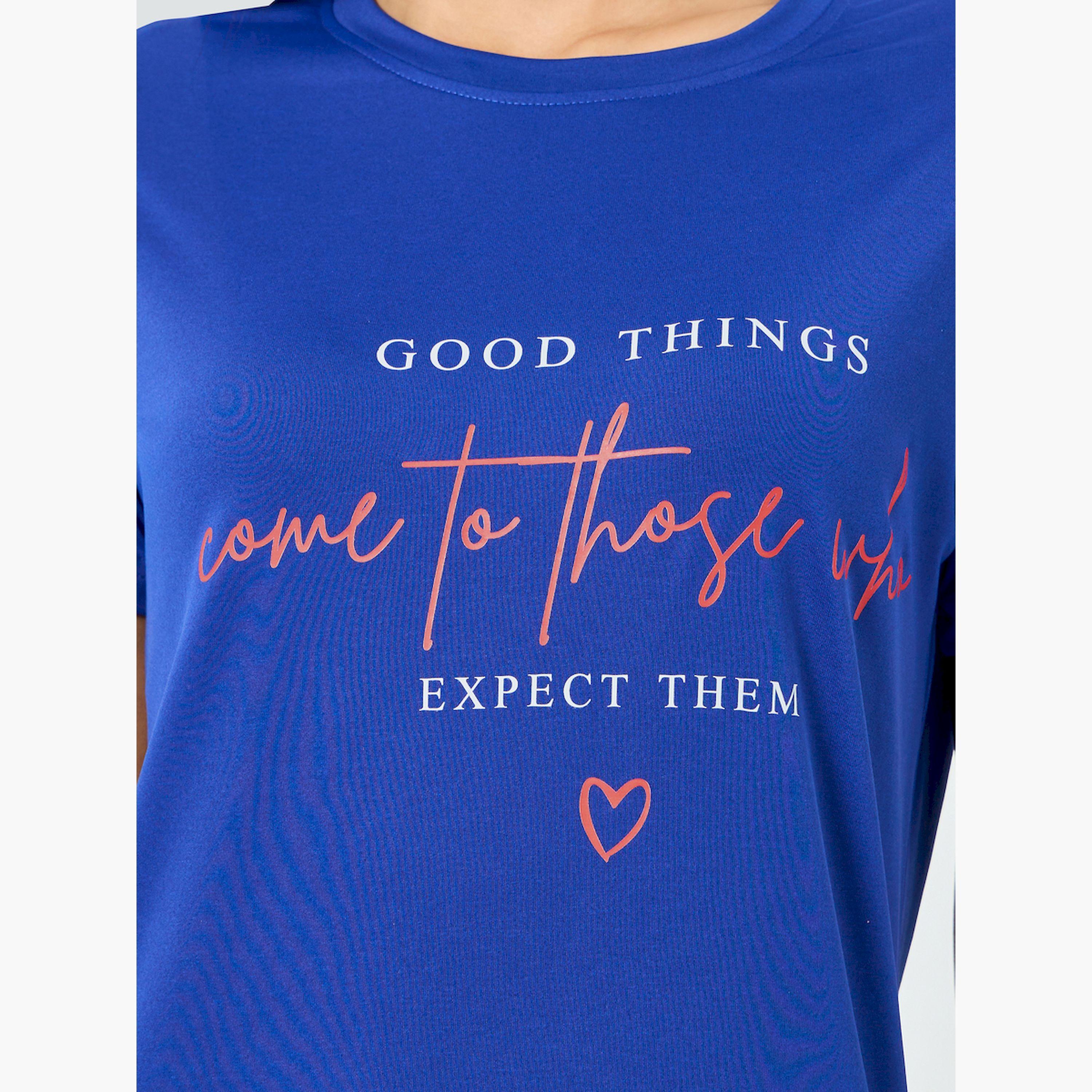 Take Two Blue Slogan Print Short Sleeve T-Shirt Dress-women-clothing-nightwear-nighties-image-5