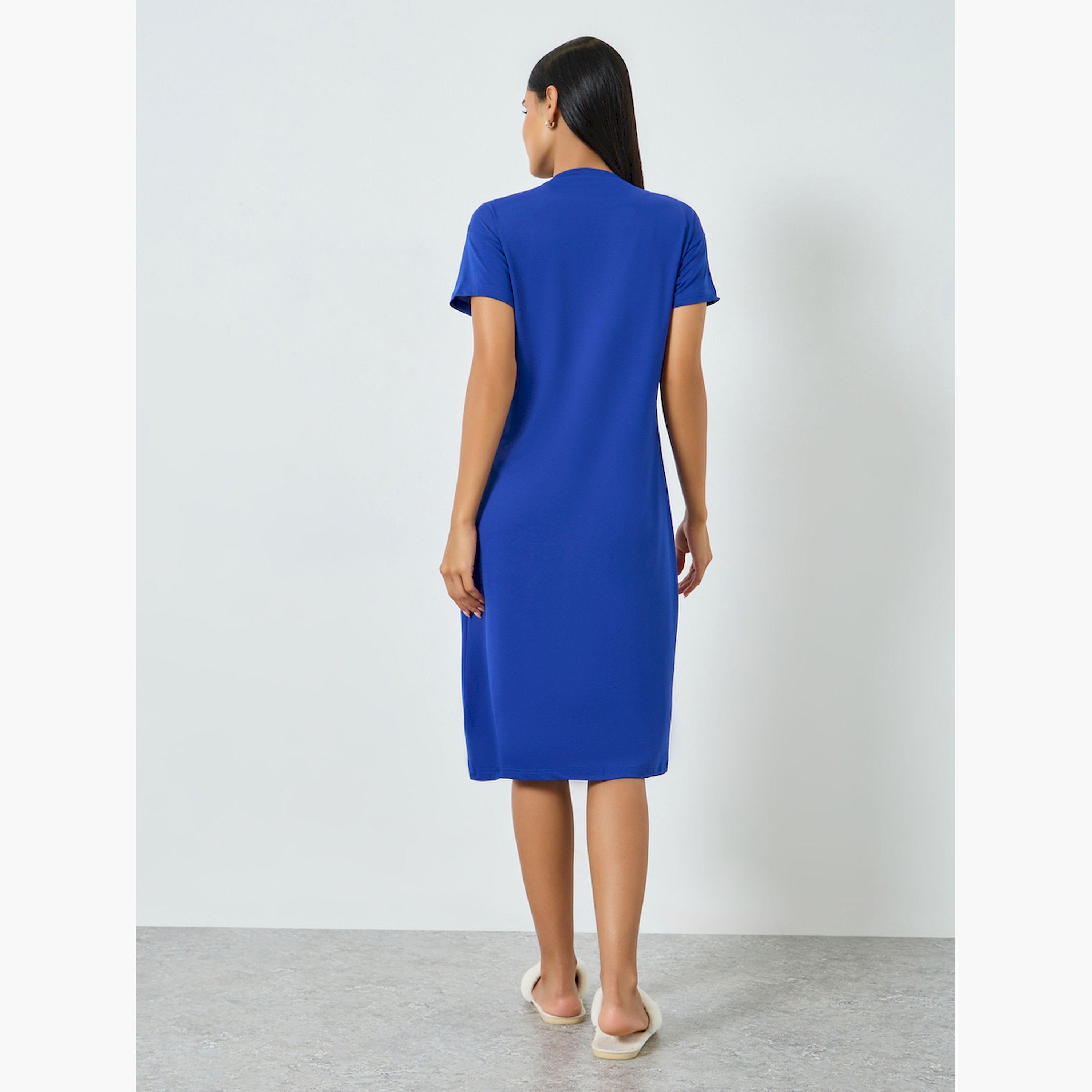 تيك تو × ستايلي - فستان تيشيرت أزرق مطبوع بأكمام قصيرة-women-clothing-nightwear-nighties-image-3