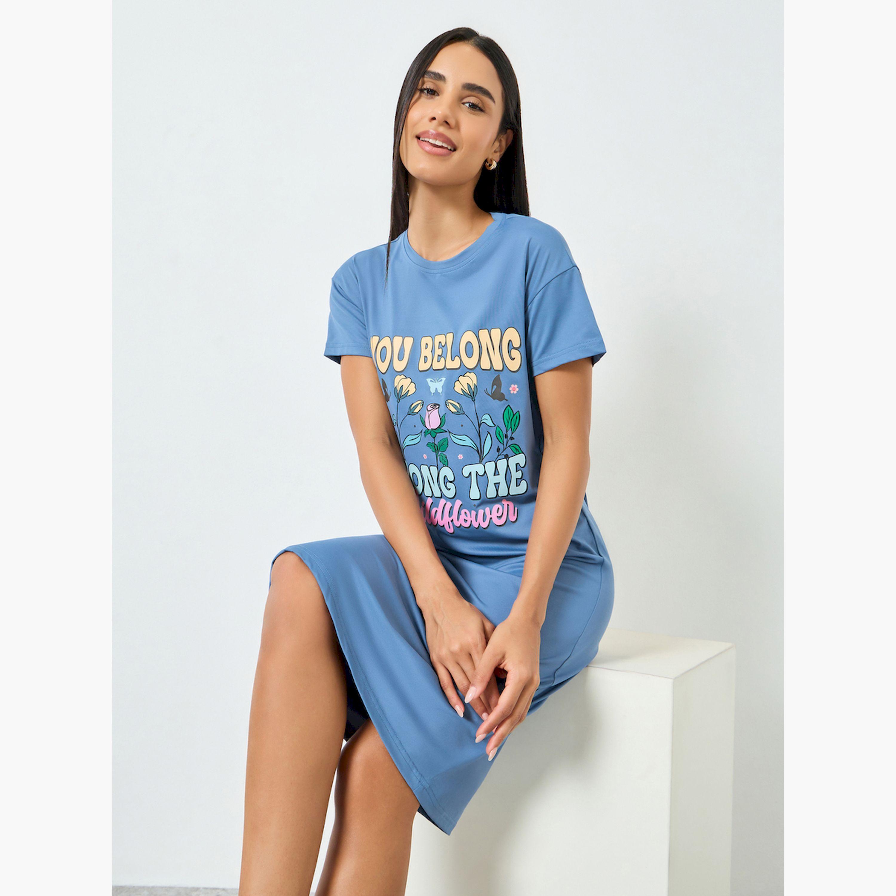 Take Two Blue Wildflower Print T-Shirt Dress-women-clothing-nightwear-nighties-image-3