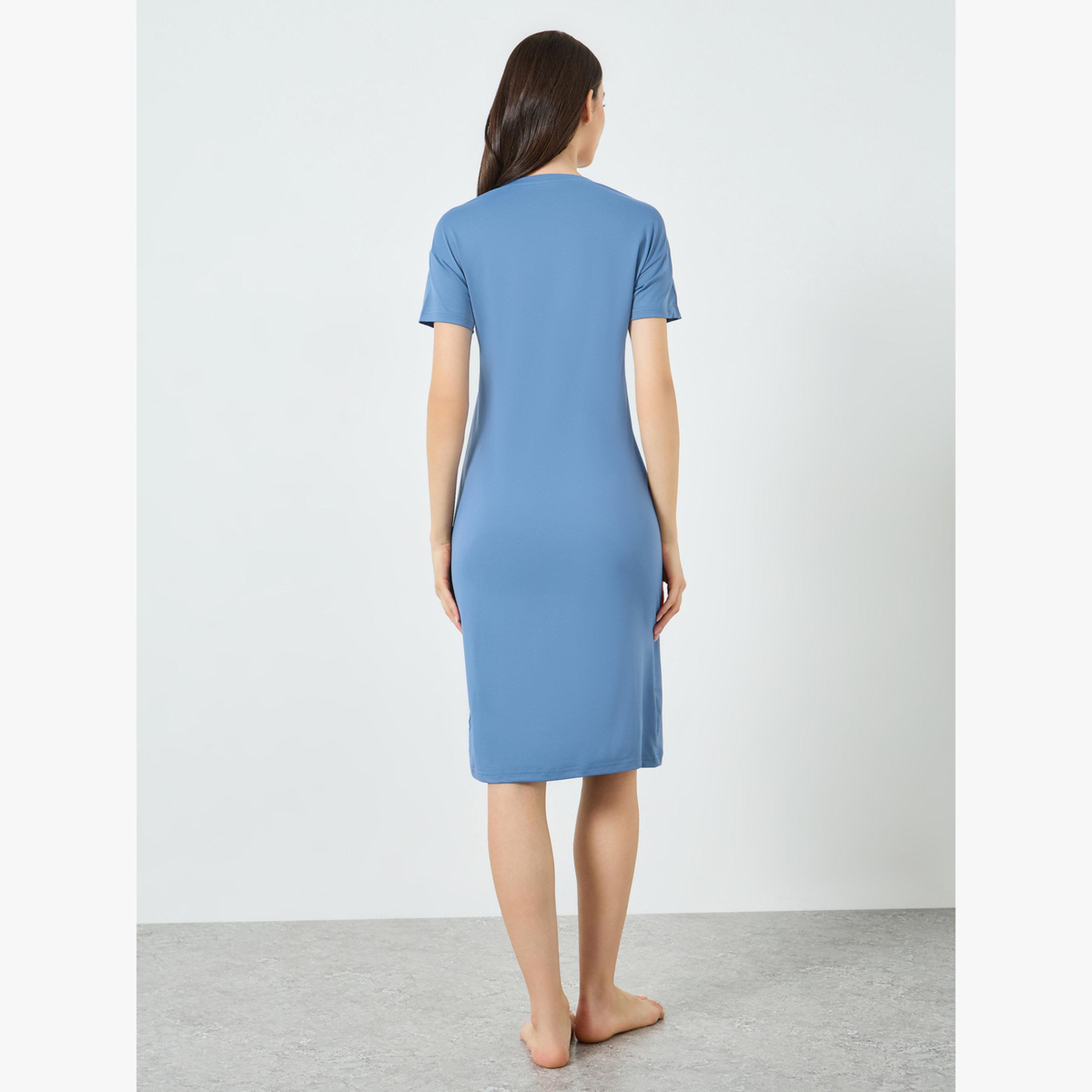 Take Two Blue Slogan Print T-Shirt Dress-women-clothing-nightwear-nighties-image-3