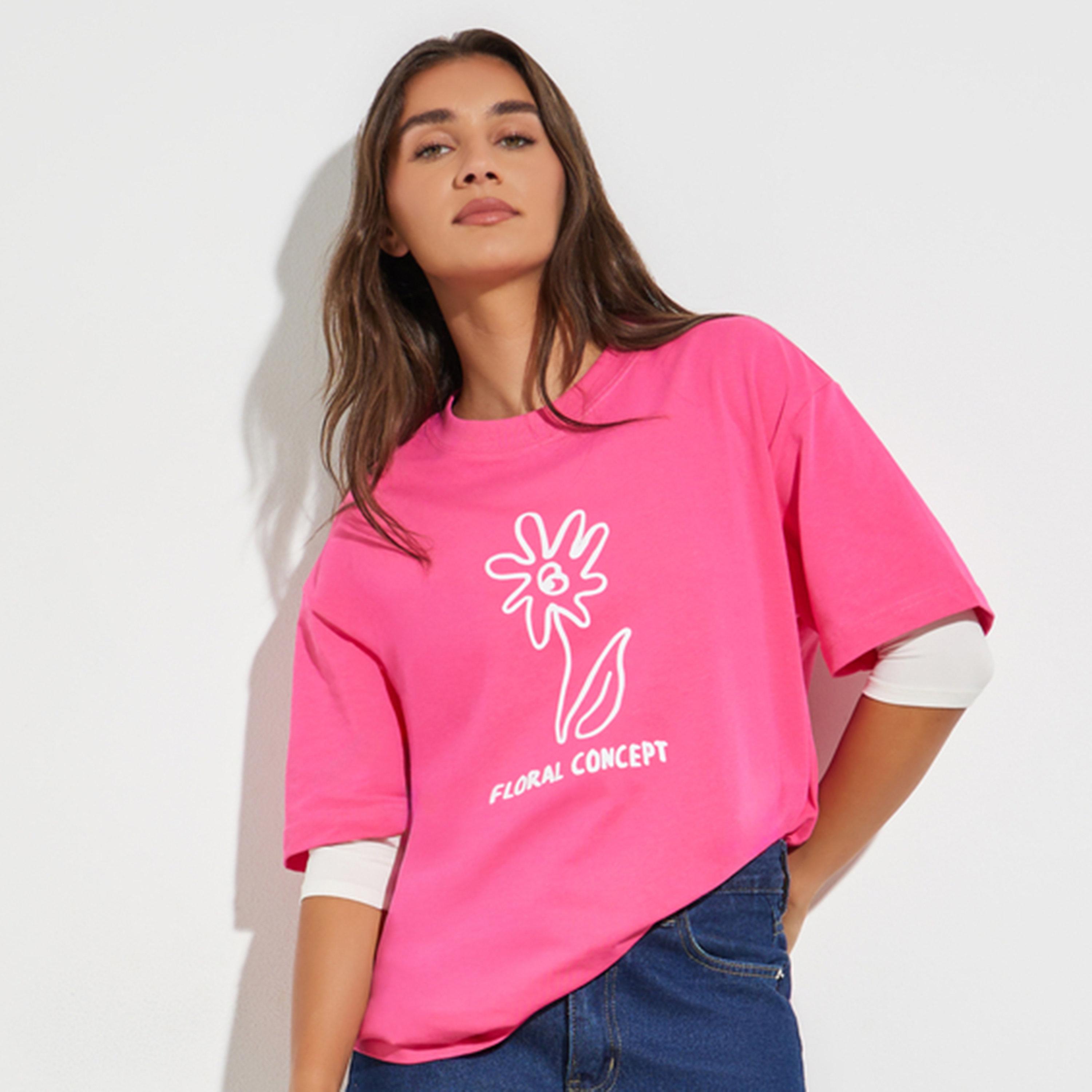 Take Two Pink Floral Graphic Cotton Oversized T-Shirt-women-clothing-tshirts-image-1