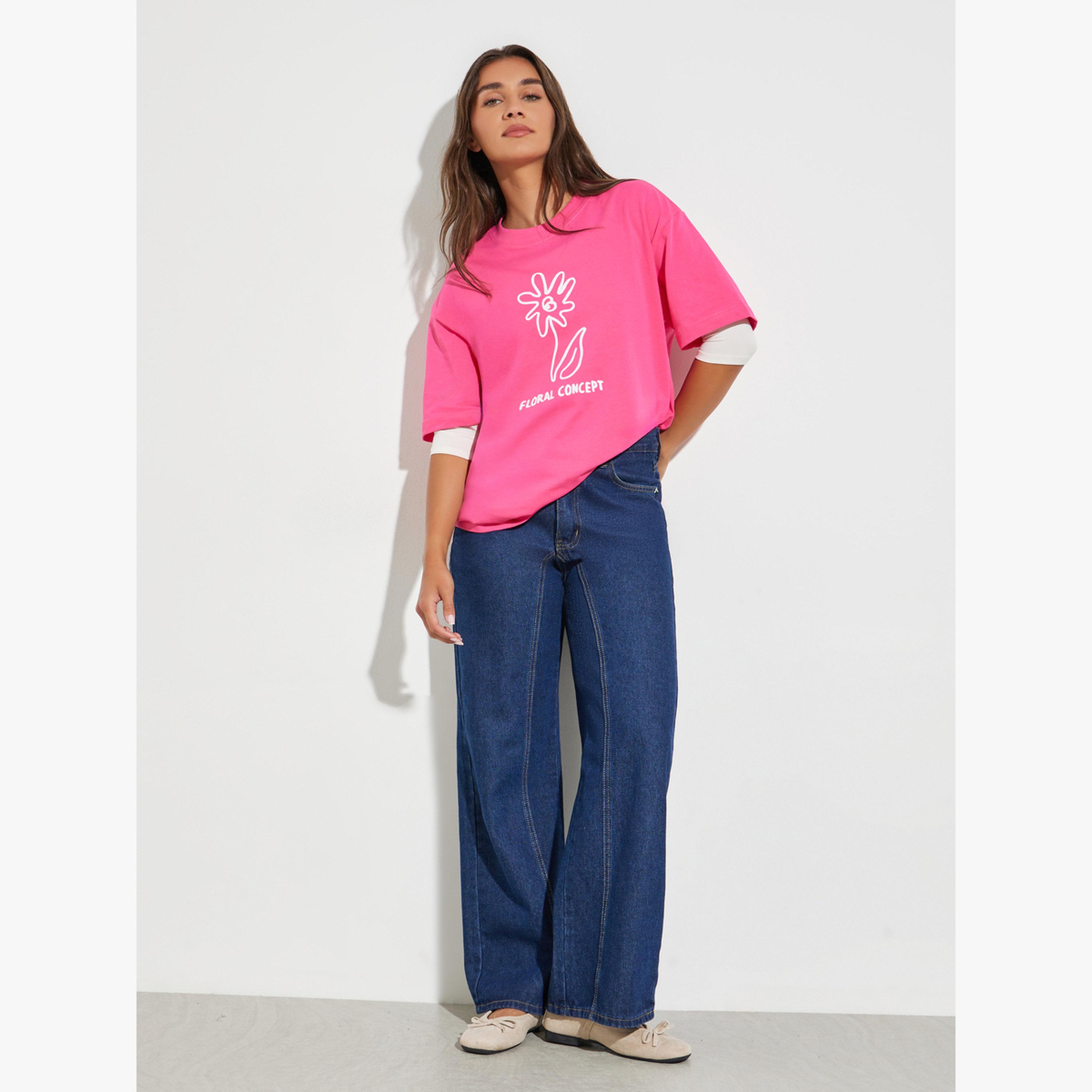 Take Two Pink Floral Graphic Cotton Oversized T-Shirt-women-clothing-tshirts-image-2
