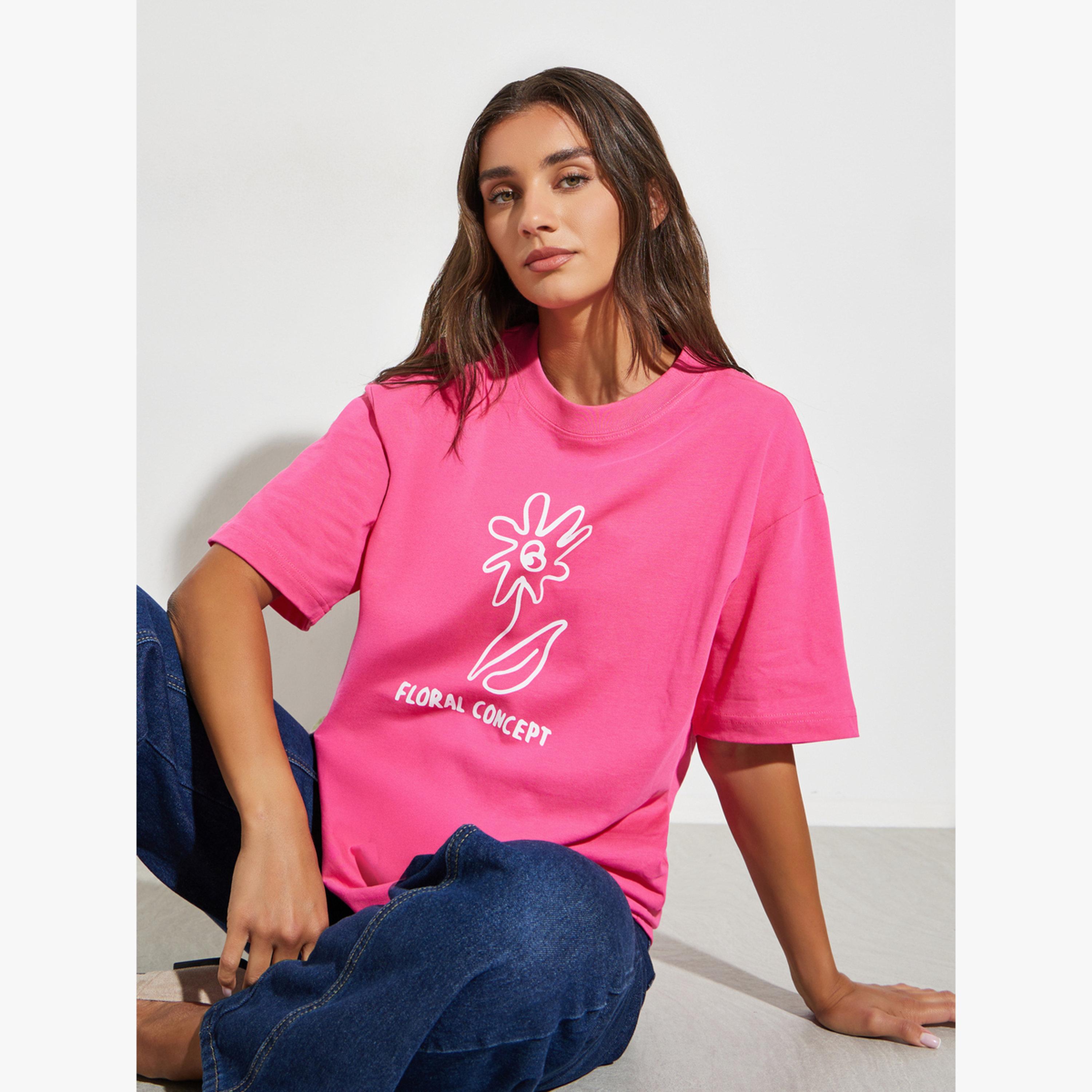 Take Two Pink Floral Graphic Cotton Oversized T-Shirt-women-clothing-tshirts-image-3