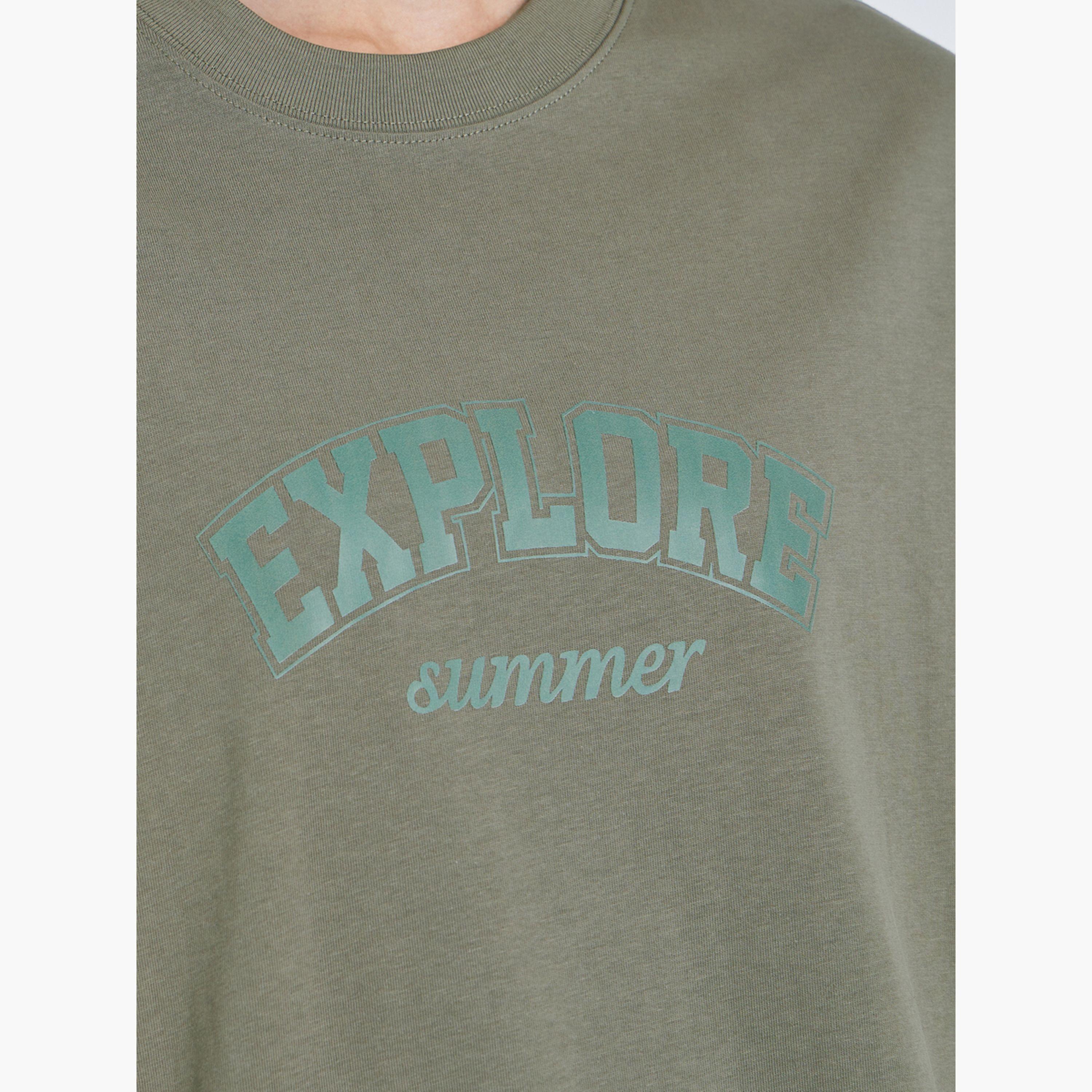 تيك تو × ستايلي - تيشيرت قطني كبير الحجم نقشة نص أخضر-women-clothing-tshirts-image-5