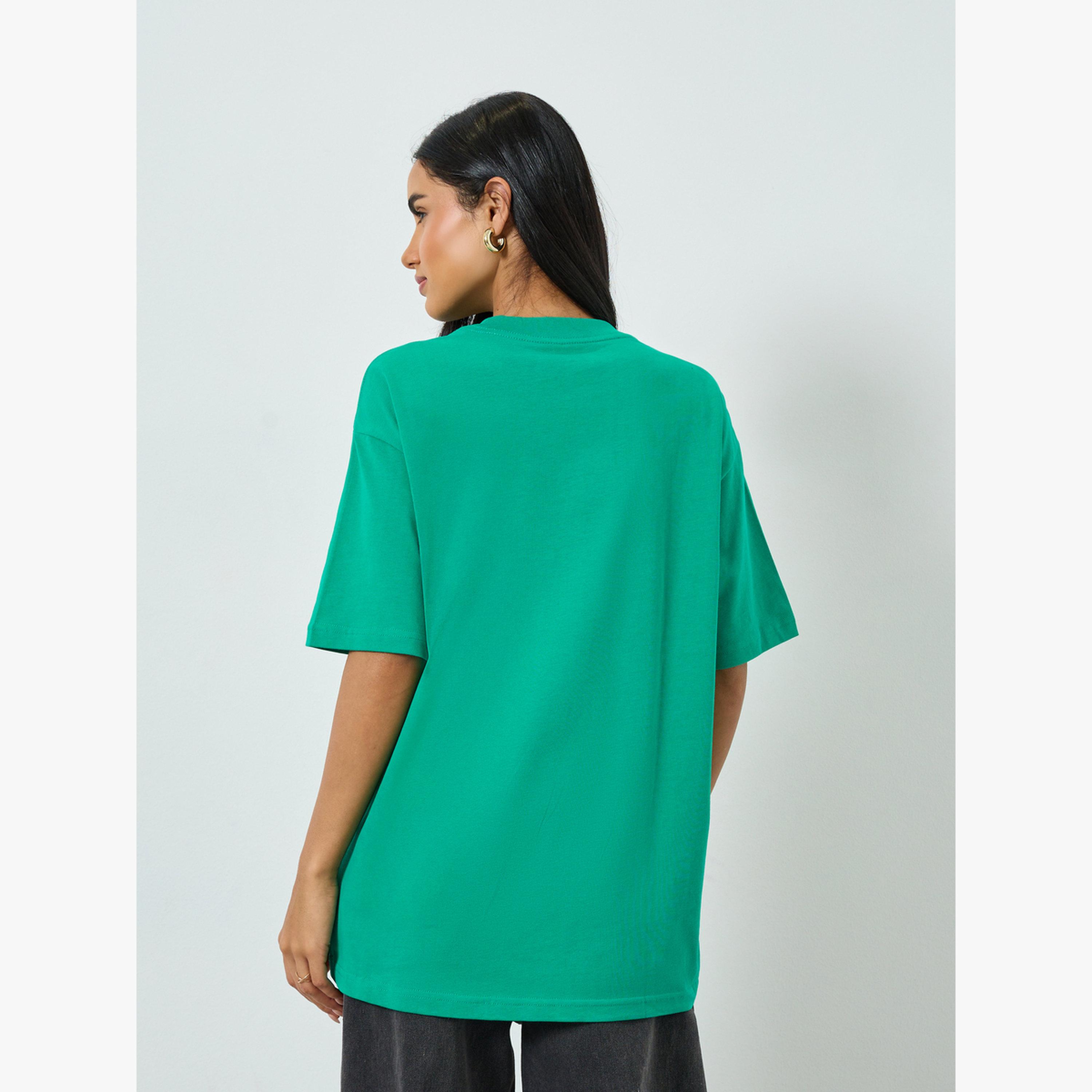 Take Two Green Oversized Slogan Print Cotton T-Shirt-women-clothing-tshirts-image-3