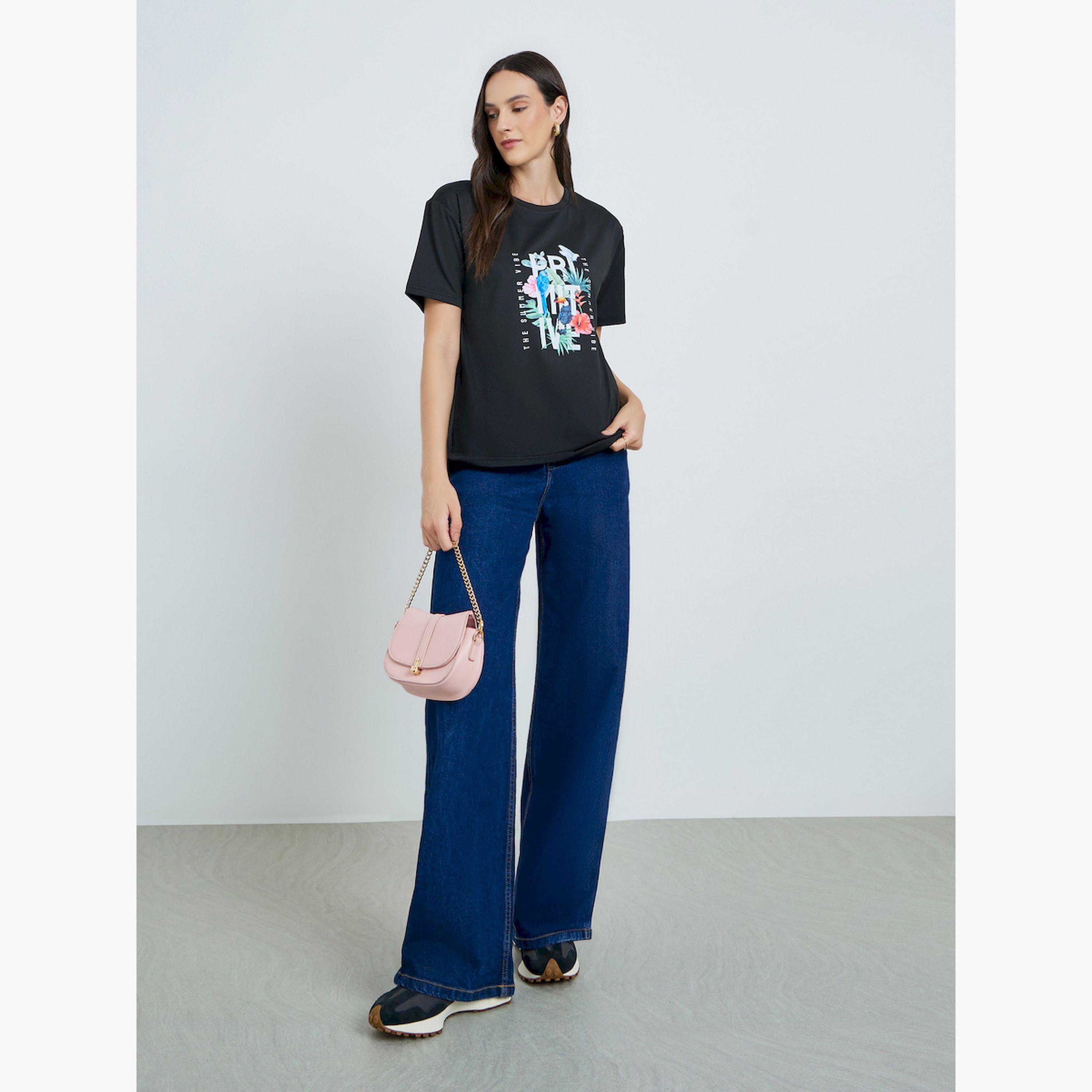 Take Two Black Tropical Print Short Sleeve T-Shirt-women-clothing-tshirts-image-2