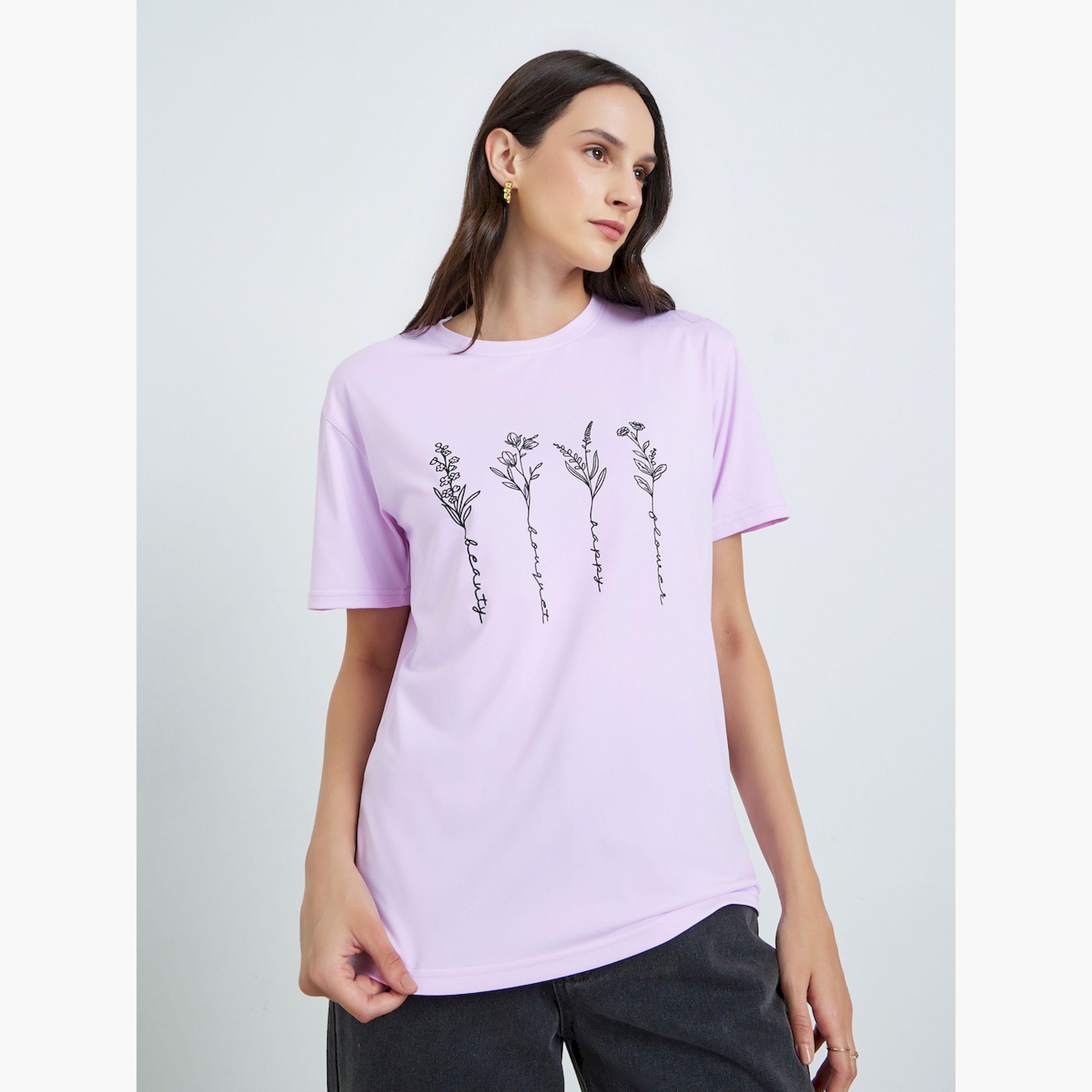 تيك تو × ستايلي - تيشيرت نقشة زهور بنفسجية-women-clothing-tshirts-image-1