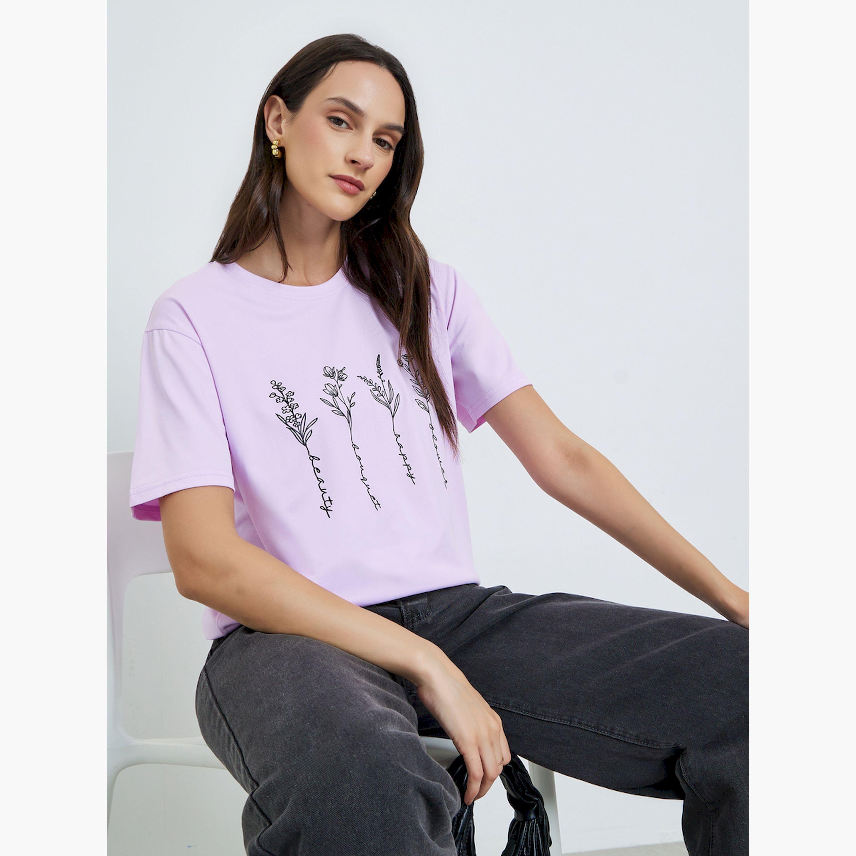 تيك تو × ستايلي - تيشيرت نقشة زهور بنفسجية-women-clothing-tshirts-image-4