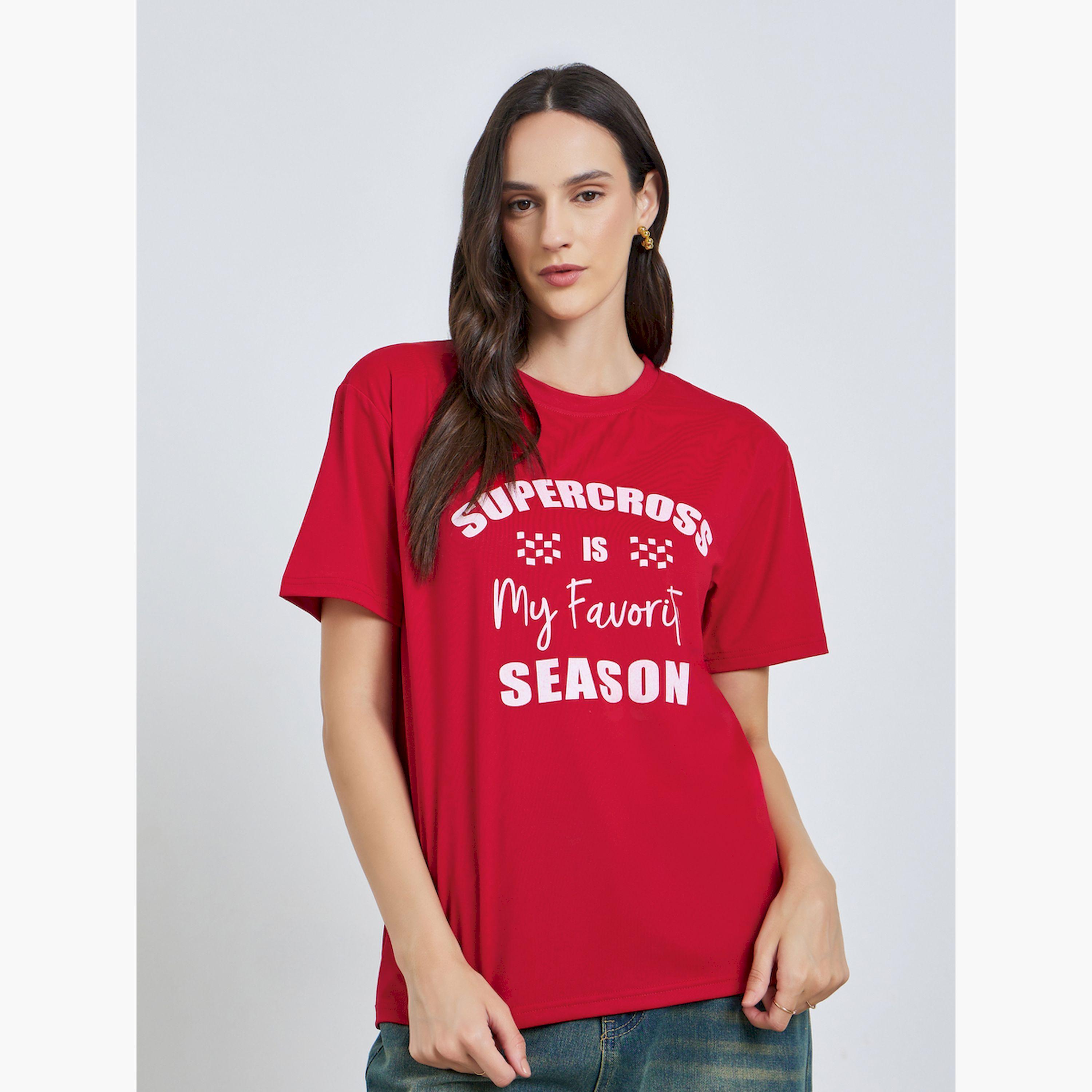 Take Two Red Slogan Print Regular Fit T-Shirt-women-clothing-tshirts-image-1
