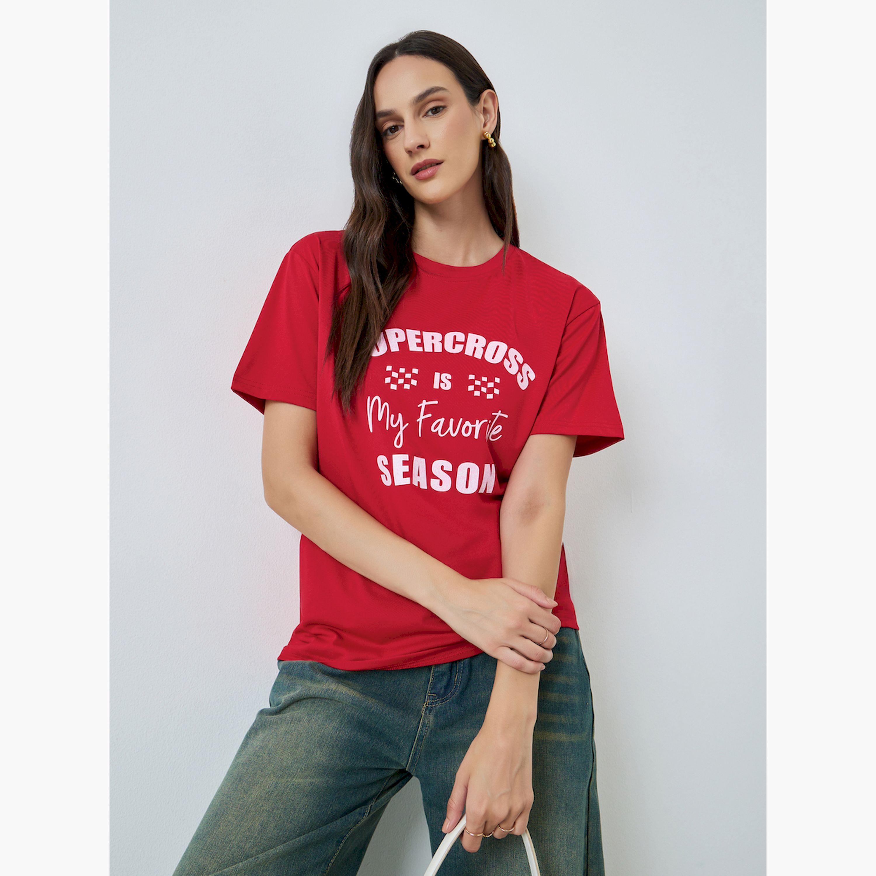 Take Two Red Slogan Print Regular Fit T-Shirt-women-clothing-tshirts-image-3