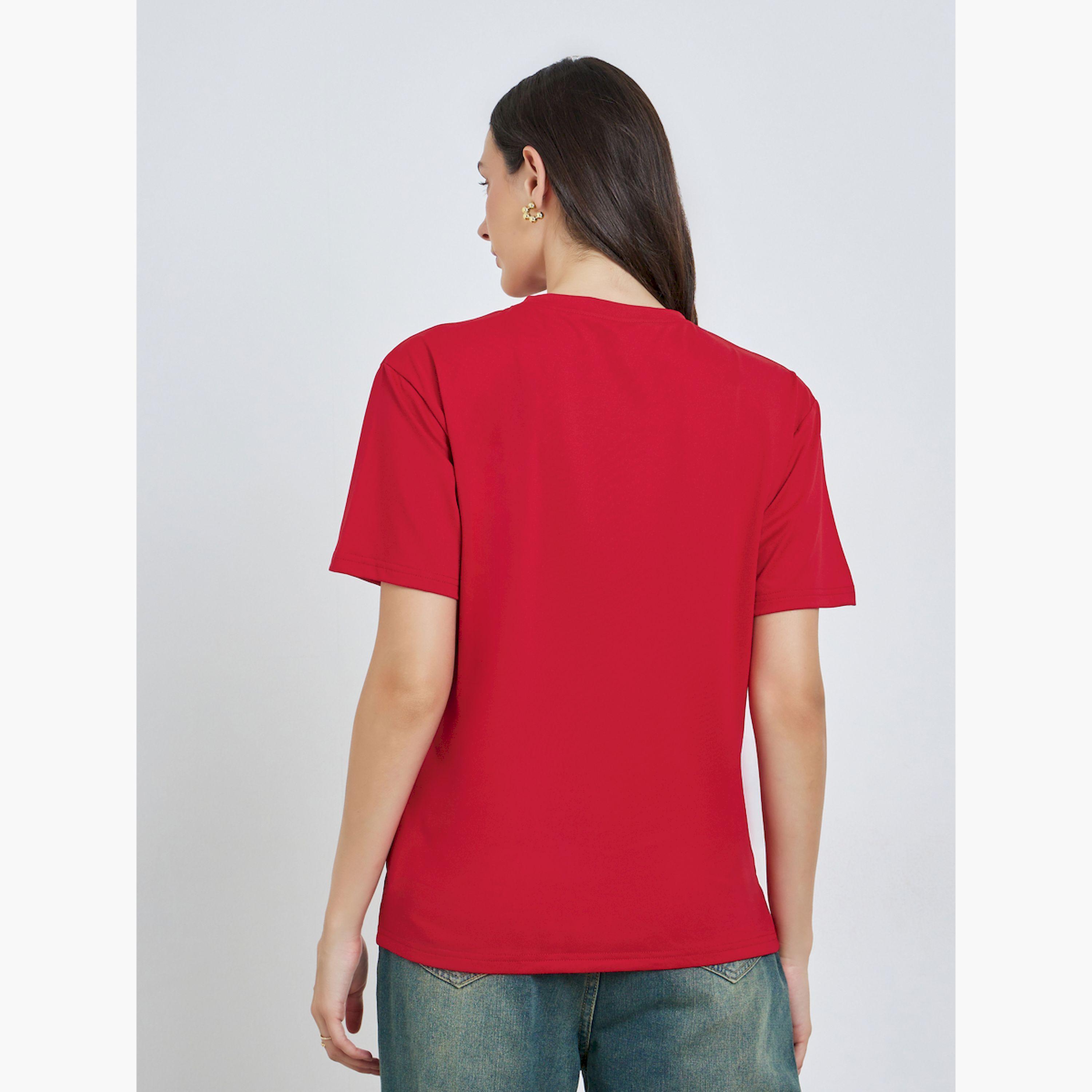 Take Two Red Slogan Print Regular Fit T-Shirt-women-clothing-tshirts-image-4