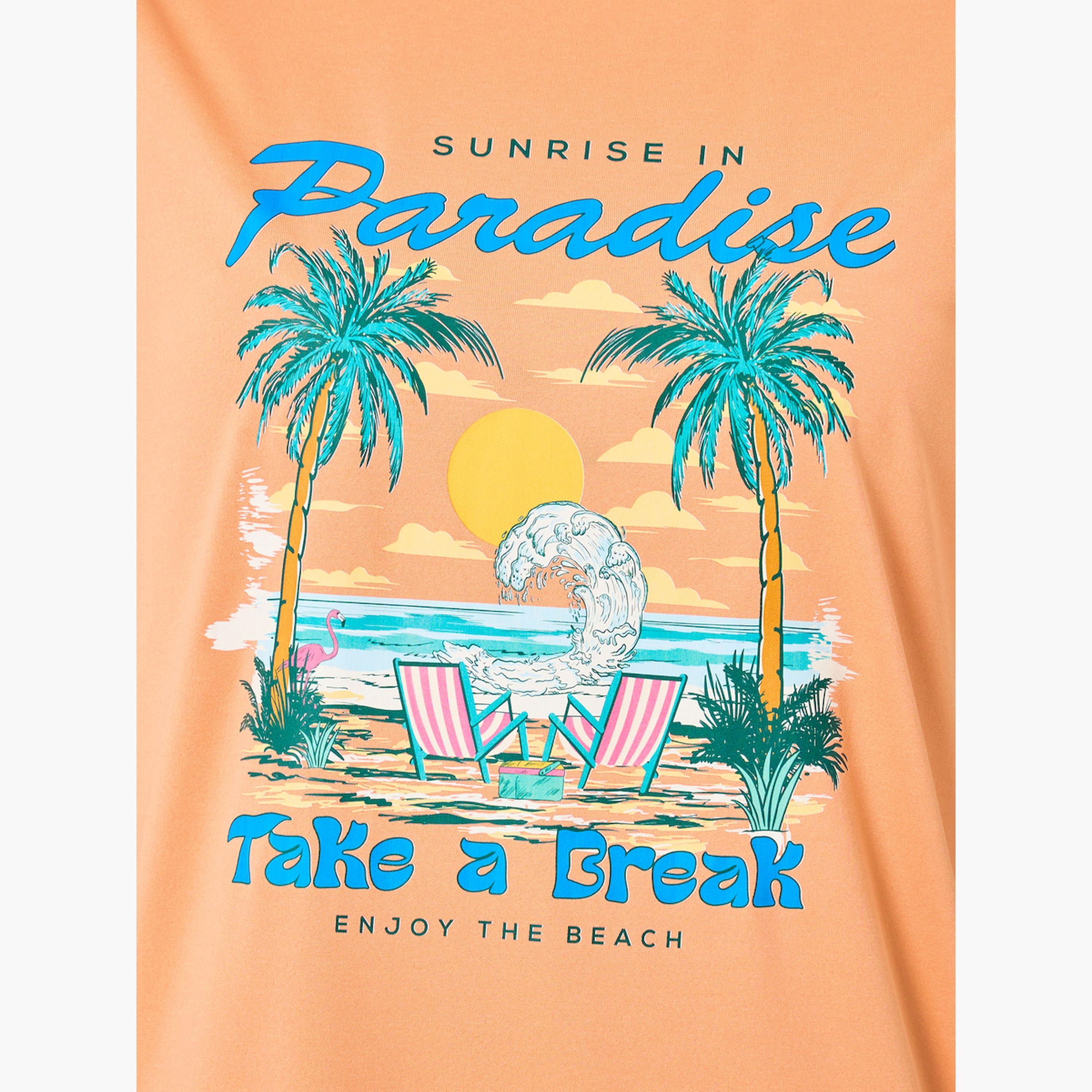 Take Two Orange Beach Print T-Shirt Dress-women-clothing-nightwear-nighties-image-4