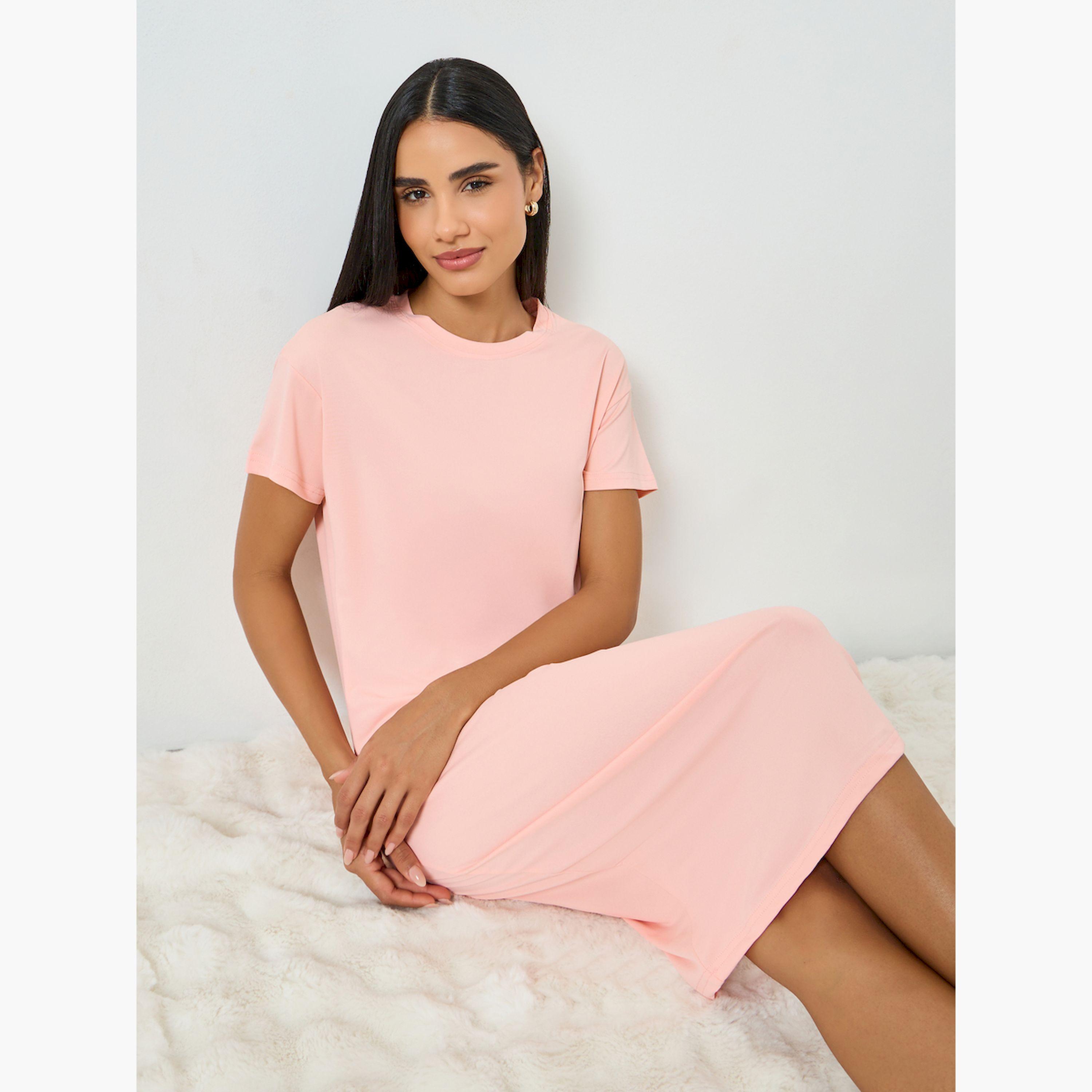 Take Two Pink Short Sleeve T-Shirt Dress-women-clothing-nightwear-nighties-image-2