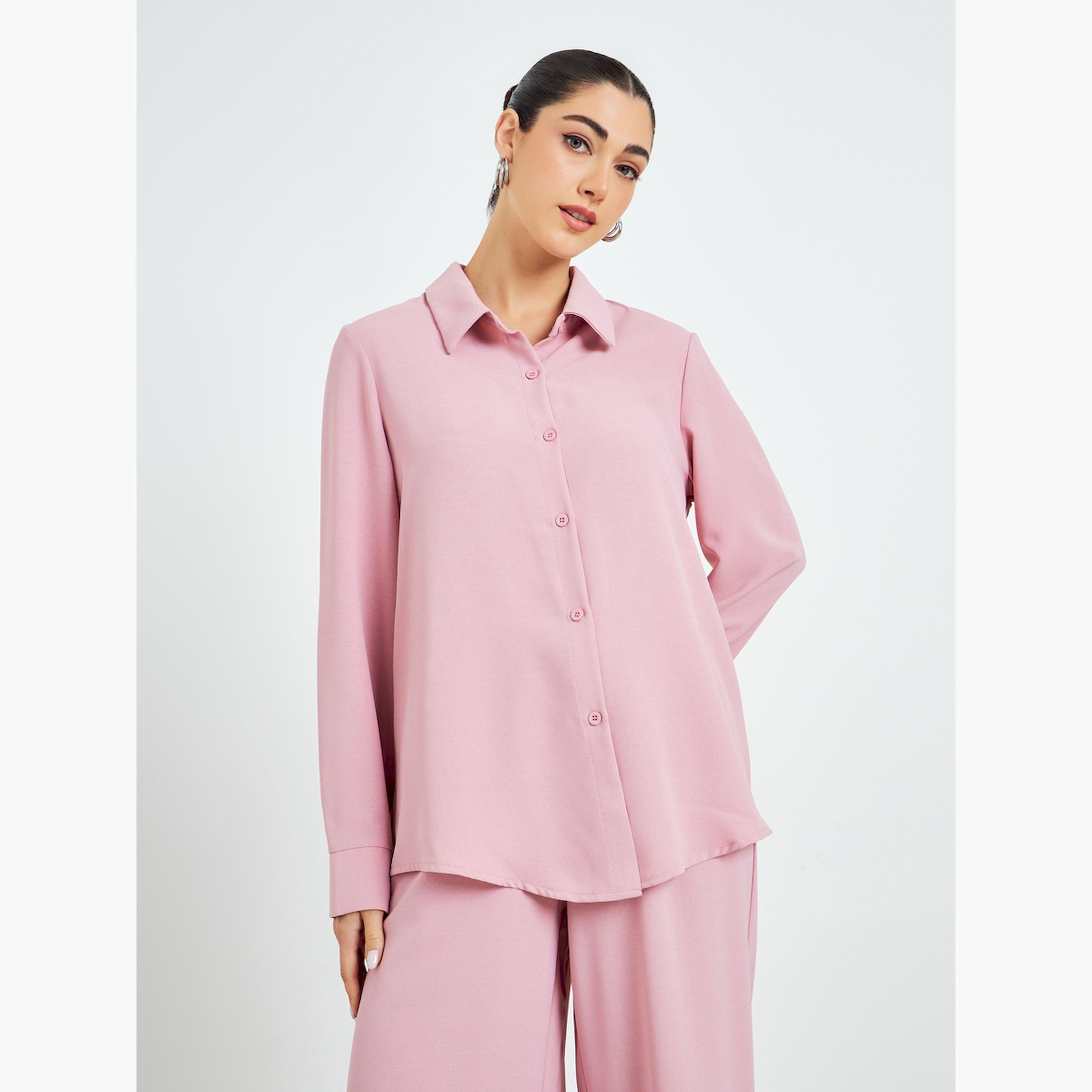 Styli Pink Oversized Shirt and Wide Leg Pants Modest Set-women-arabicclothing-sets-image-2