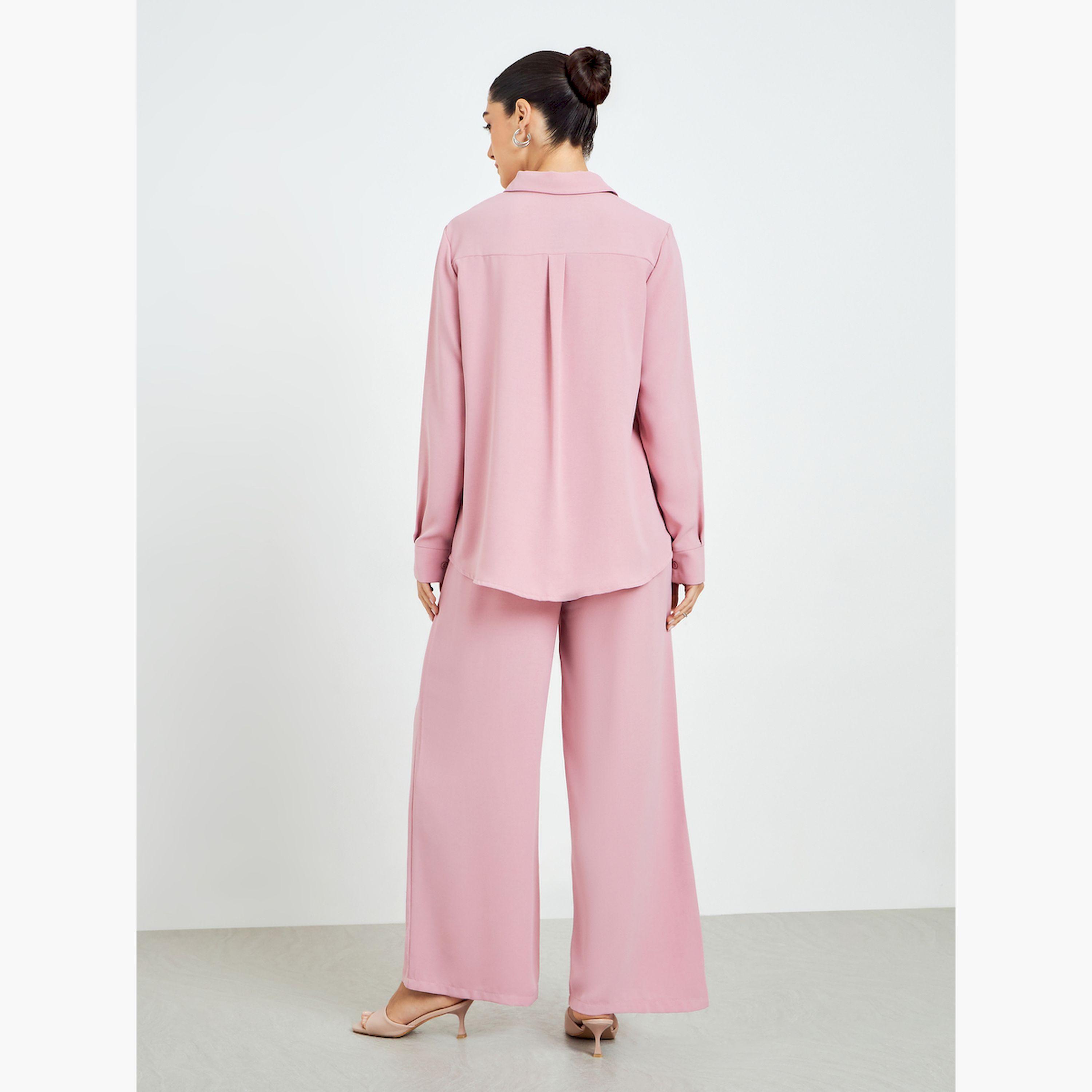 Styli Pink Oversized Shirt and Wide Leg Pants Modest Set-women-arabicclothing-sets-image-3