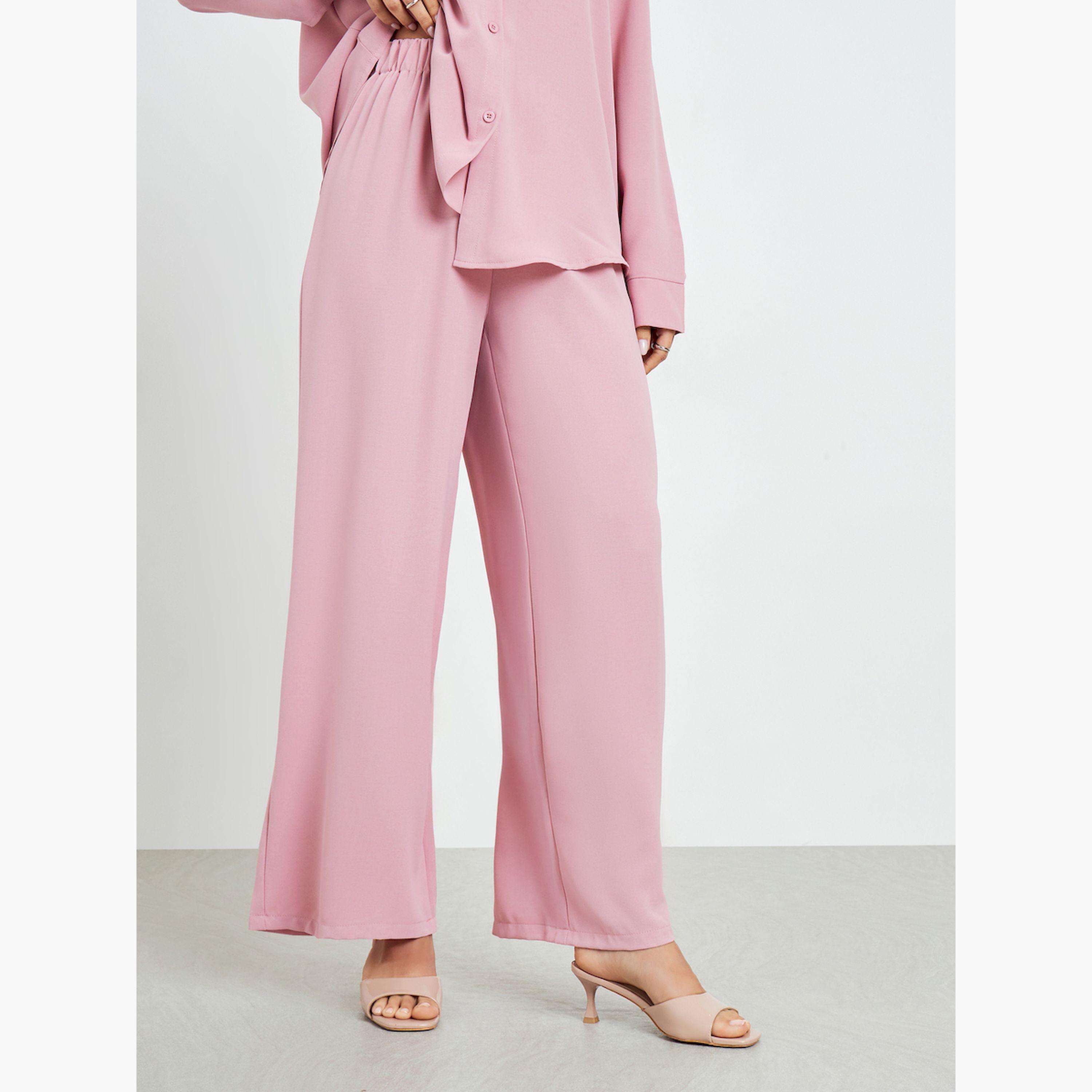 Styli Pink Oversized Shirt and Wide Leg Pants Modest Set-women-arabicclothing-sets-image-4