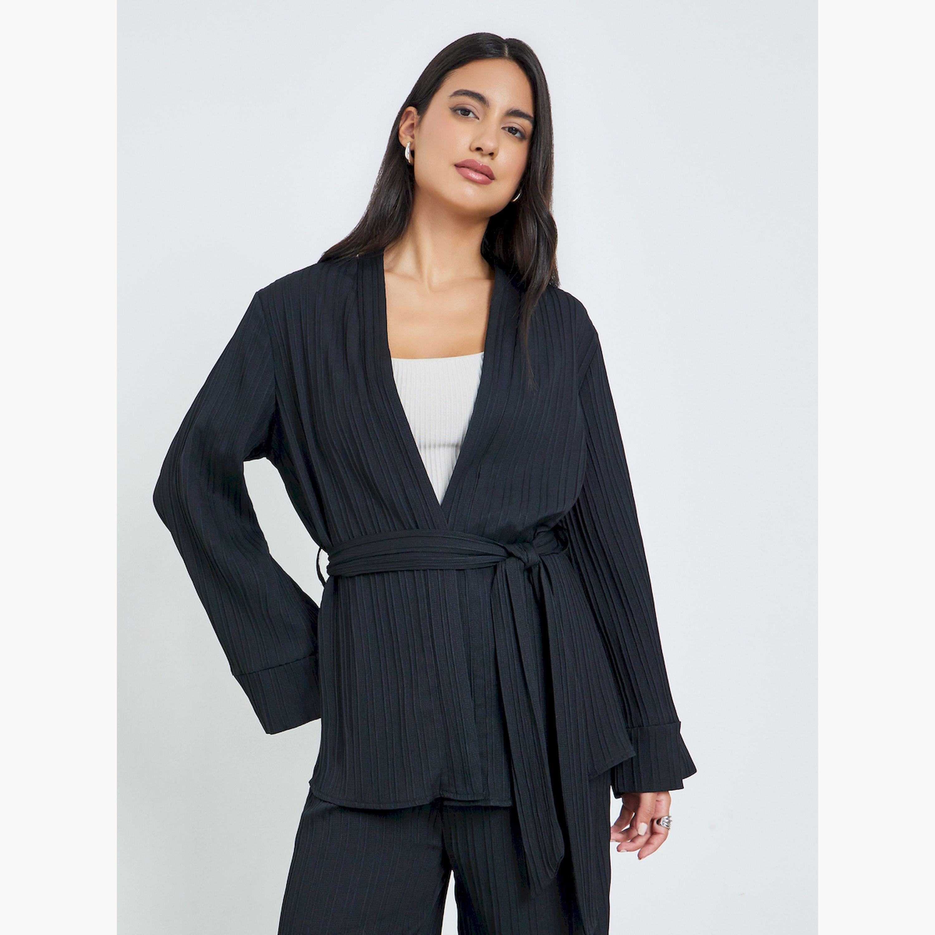 Styli Black Oversized Pleated Top and Trousers Co-Ords-women-arabicclothing-sets-image-2