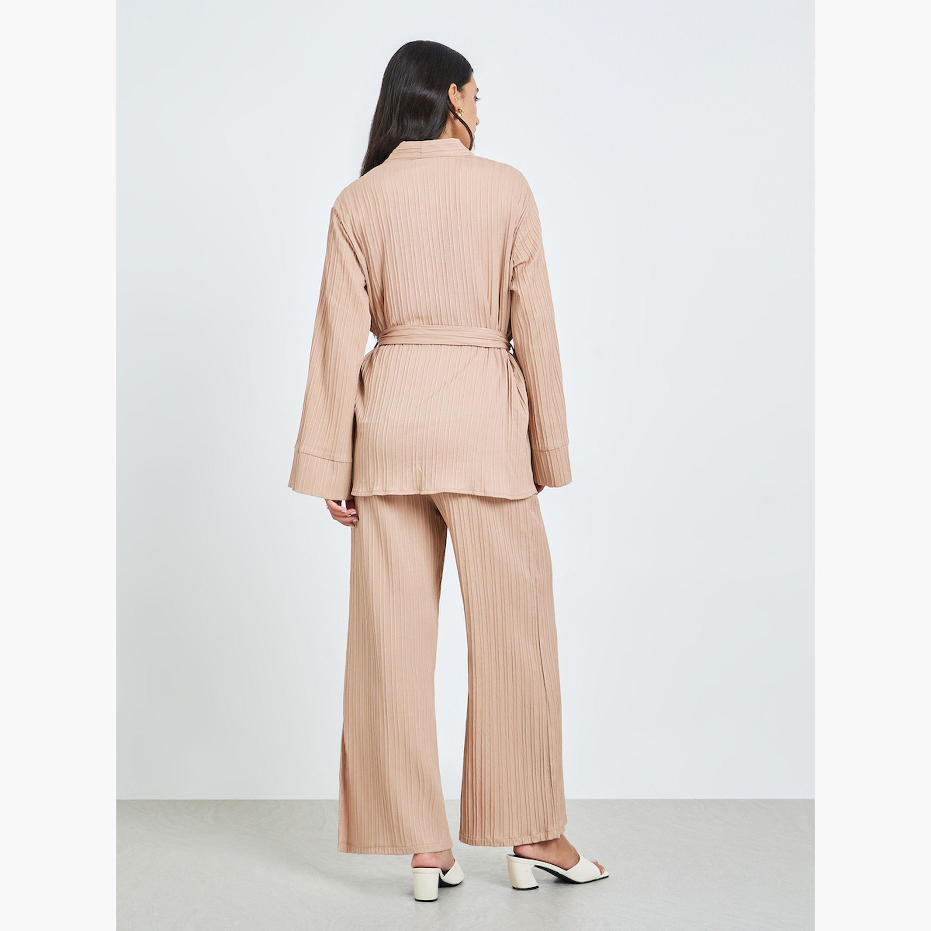 ستايلي - طقم بيج مكون من بلوزة واسعة مطوية وبنطال واسع الساقين-women-arabicclothing-sets-image-4