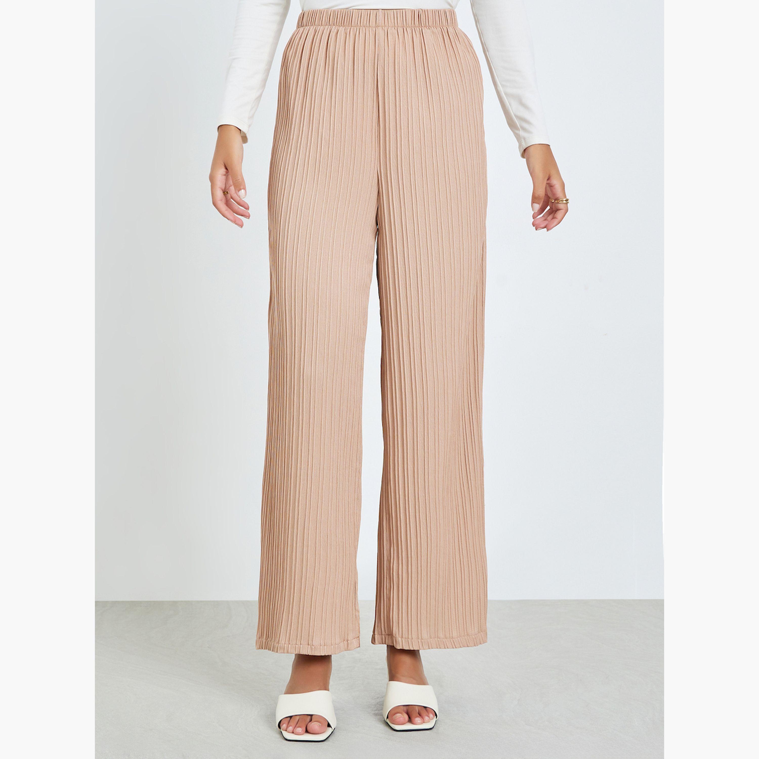 ستايلي - طقم بيج مكون من بلوزة واسعة مطوية وبنطال واسع الساقين-women-arabicclothing-sets-image-5