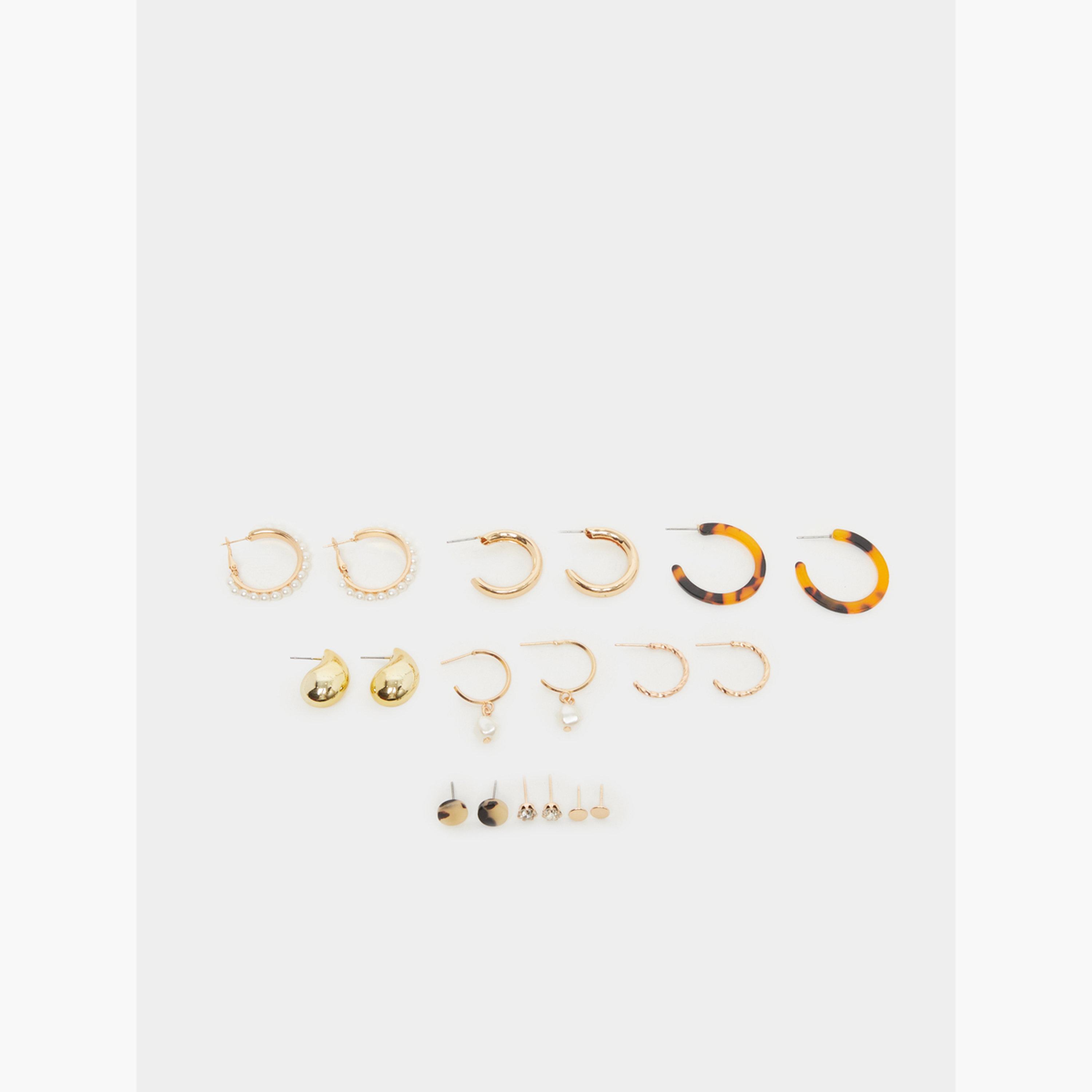 مجموعة من 9 أقراط حلقية ذهبية-women-watchesandjewellery-jewellery-earrings-image-1