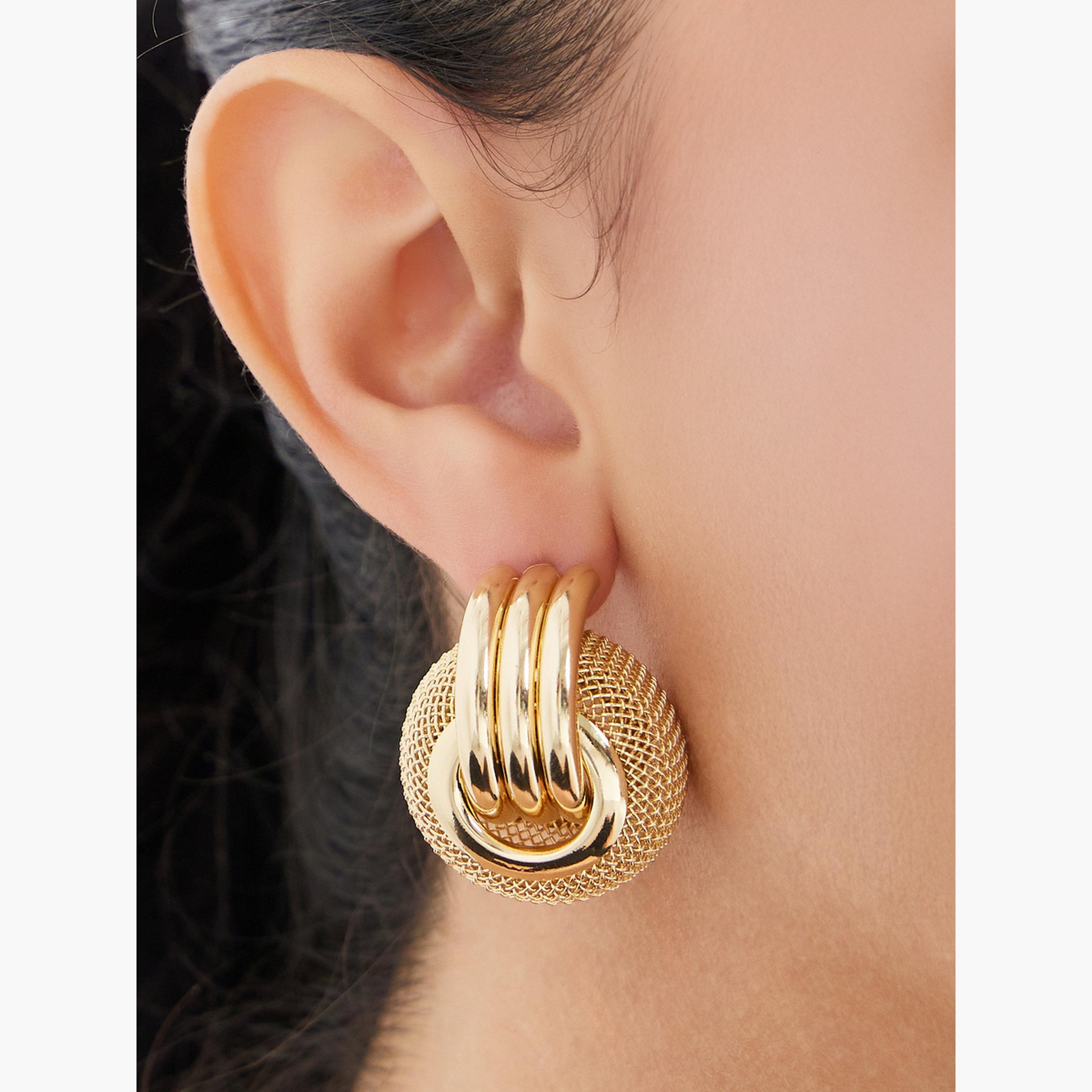 Styli Gold Mesh Stud Earrings-women-watchesandjewellery-jewellery-earrings-image-2