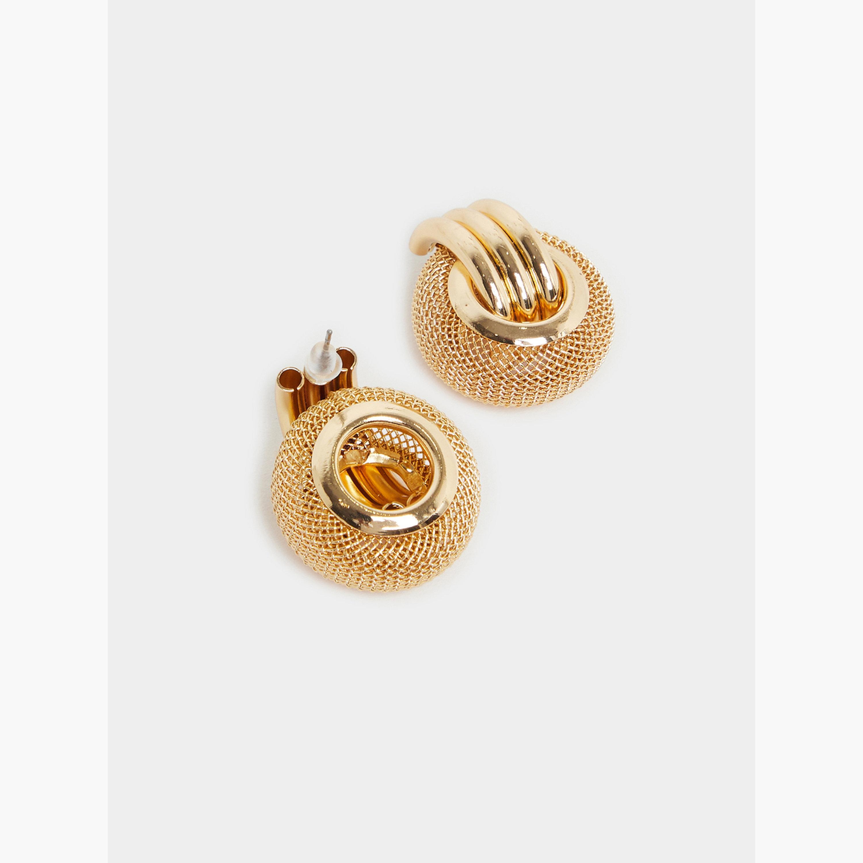 Styli Gold Mesh Stud Earrings-women-watchesandjewellery-jewellery-earrings-image-3