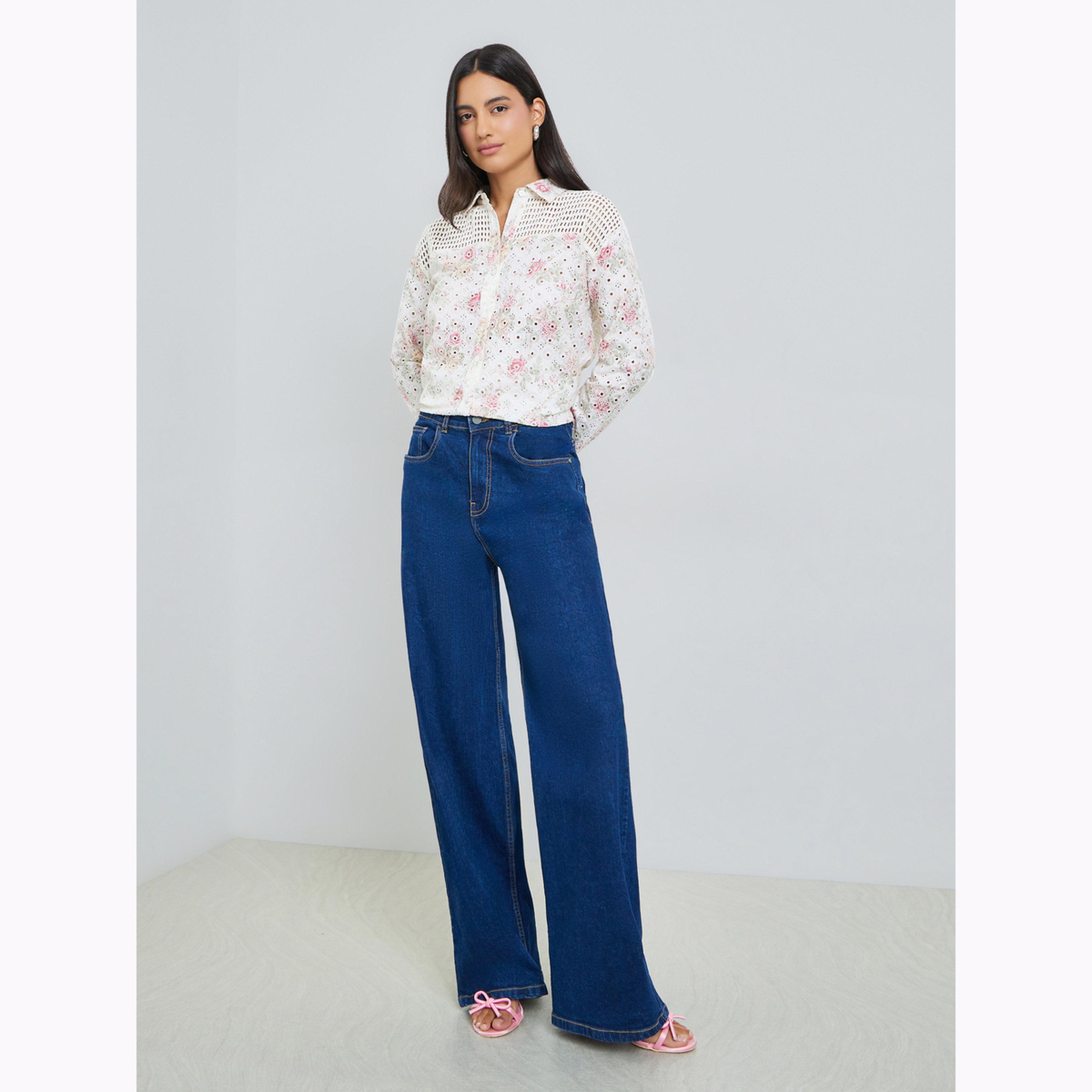 Styli Off White Floral Embroidered Crochet Yoke Shirt-women-clothing-shirtsandblouses-shirts-image-2