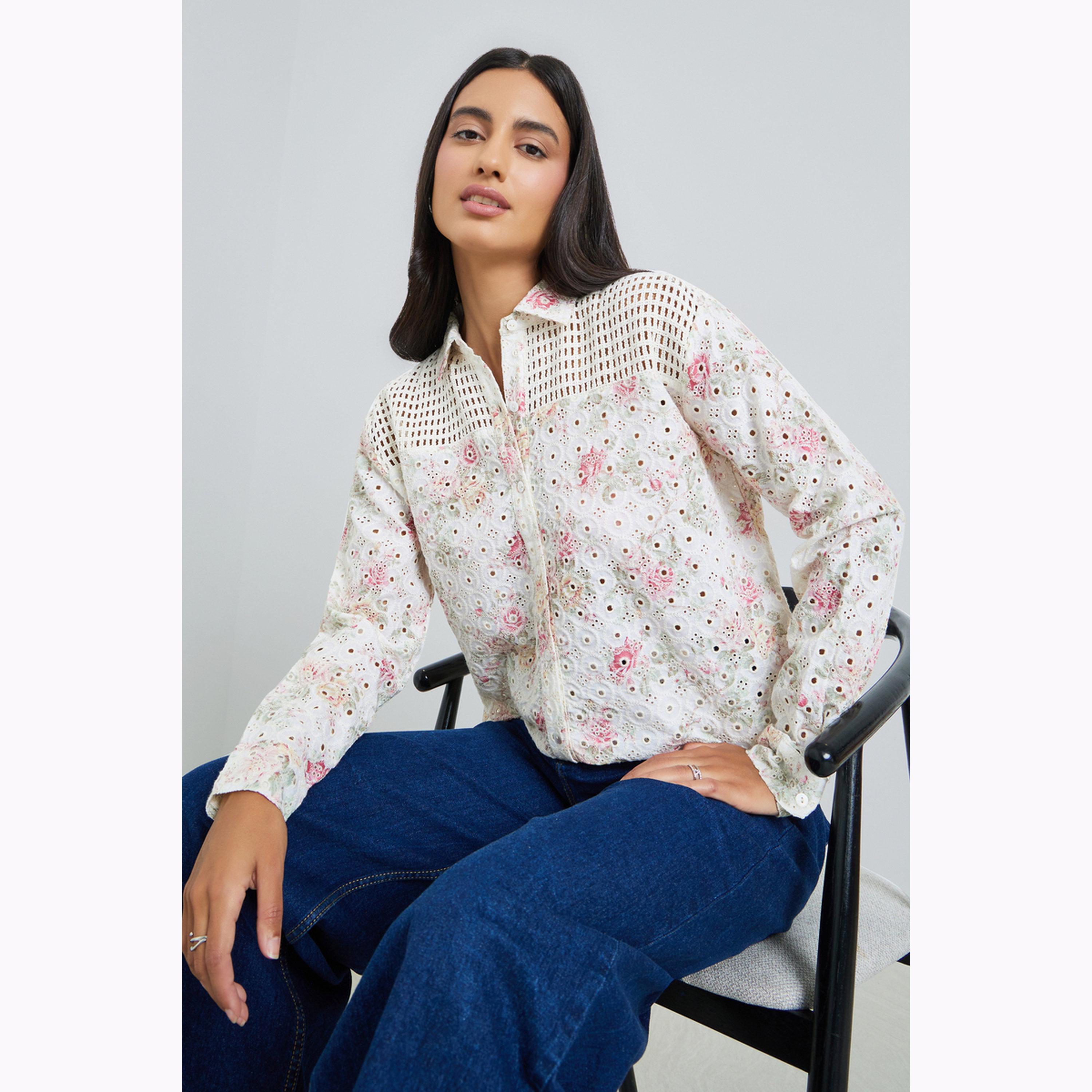 Styli Off White Floral Embroidered Crochet Yoke Shirt-women-clothing-shirtsandblouses-shirts-image-3