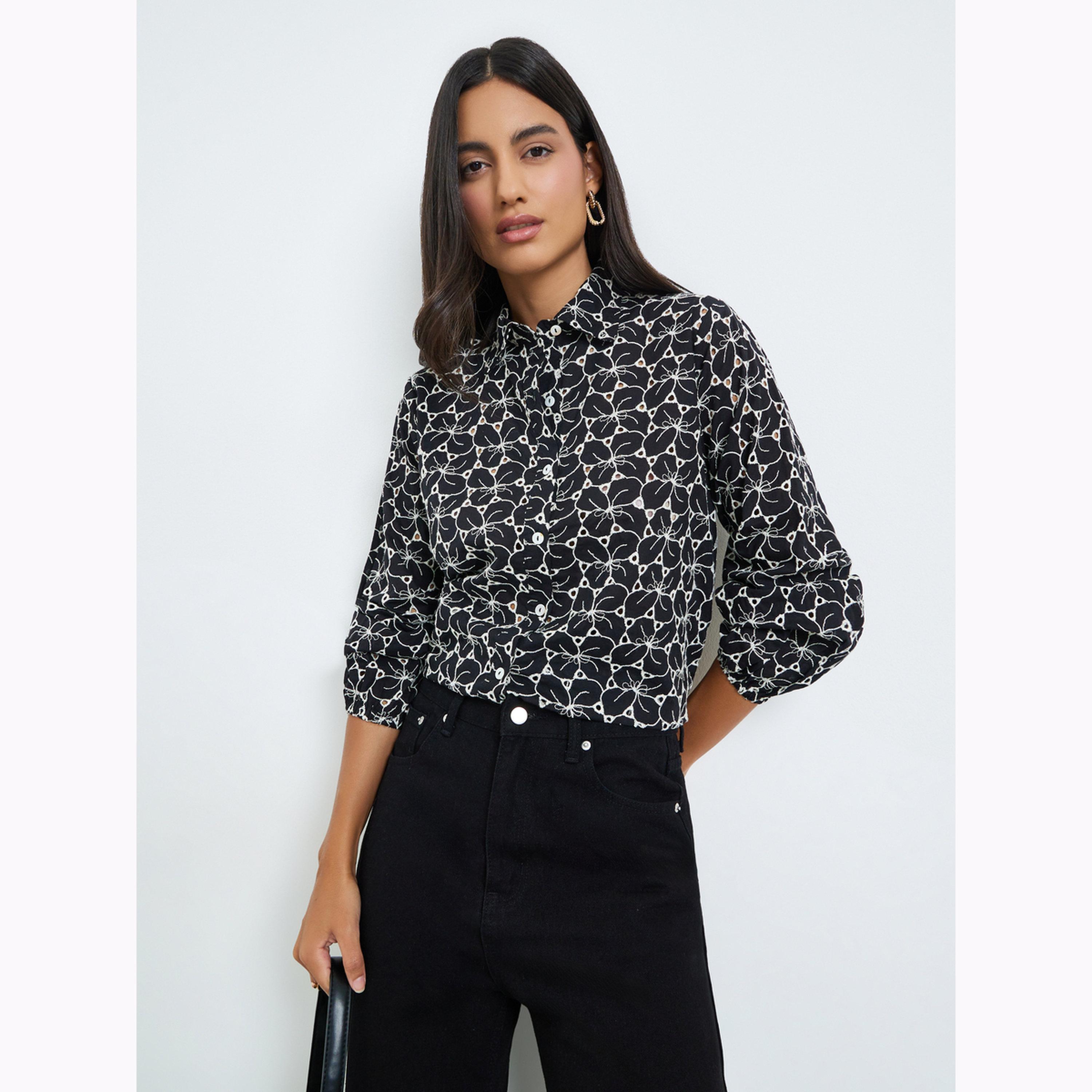 Styli Black Embroidered Relaxed Fit Shirt-women-clothing-shirtsandblouses-shirts-image-3
