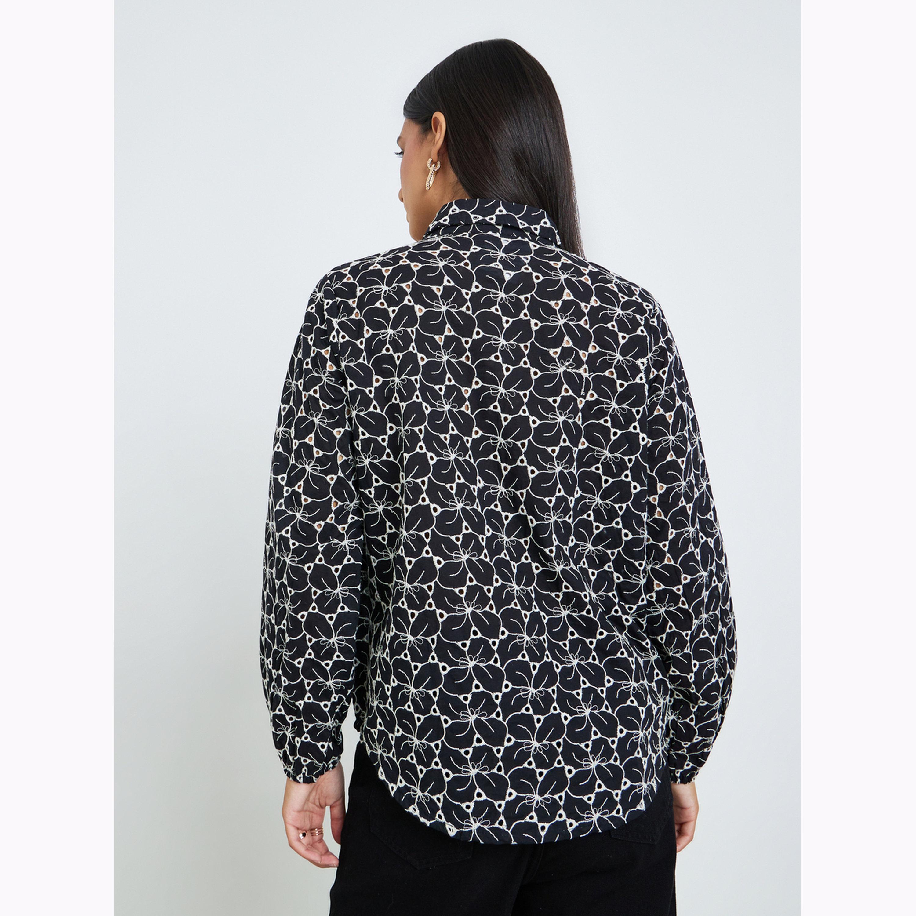 Styli Black Embroidered Relaxed Fit Shirt-women-clothing-shirtsandblouses-shirts-image-4