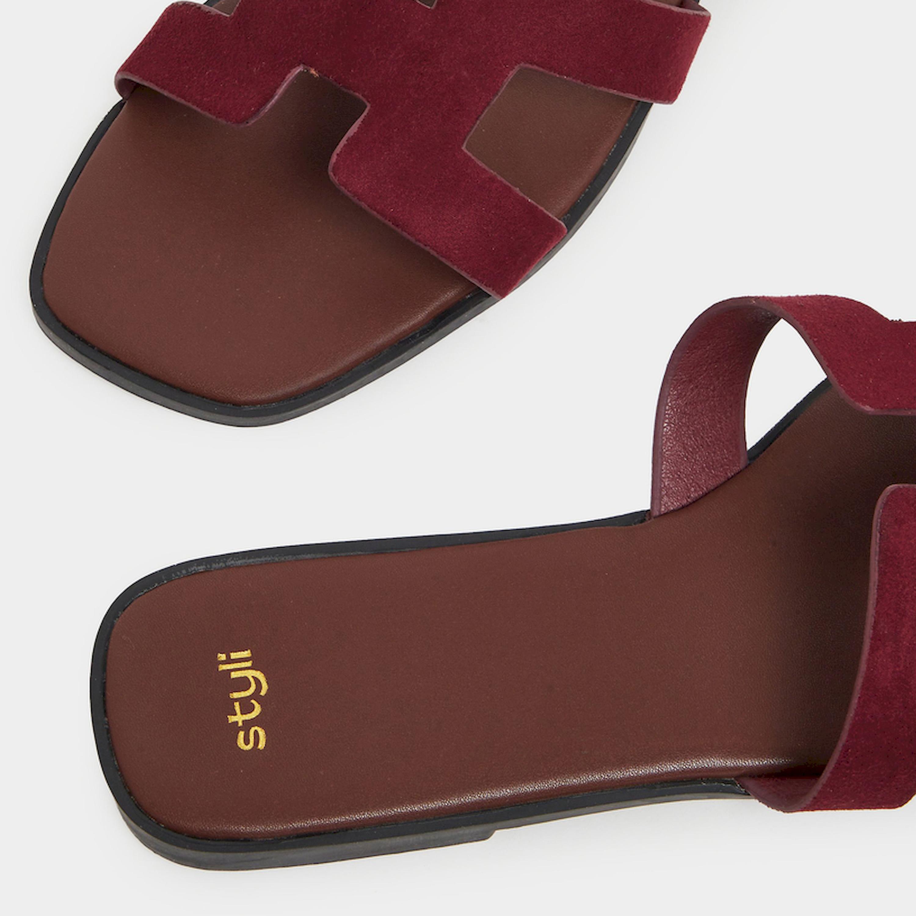 Styli Burgundy Flat Sandals-women-shoes-sandals-flats-image-5