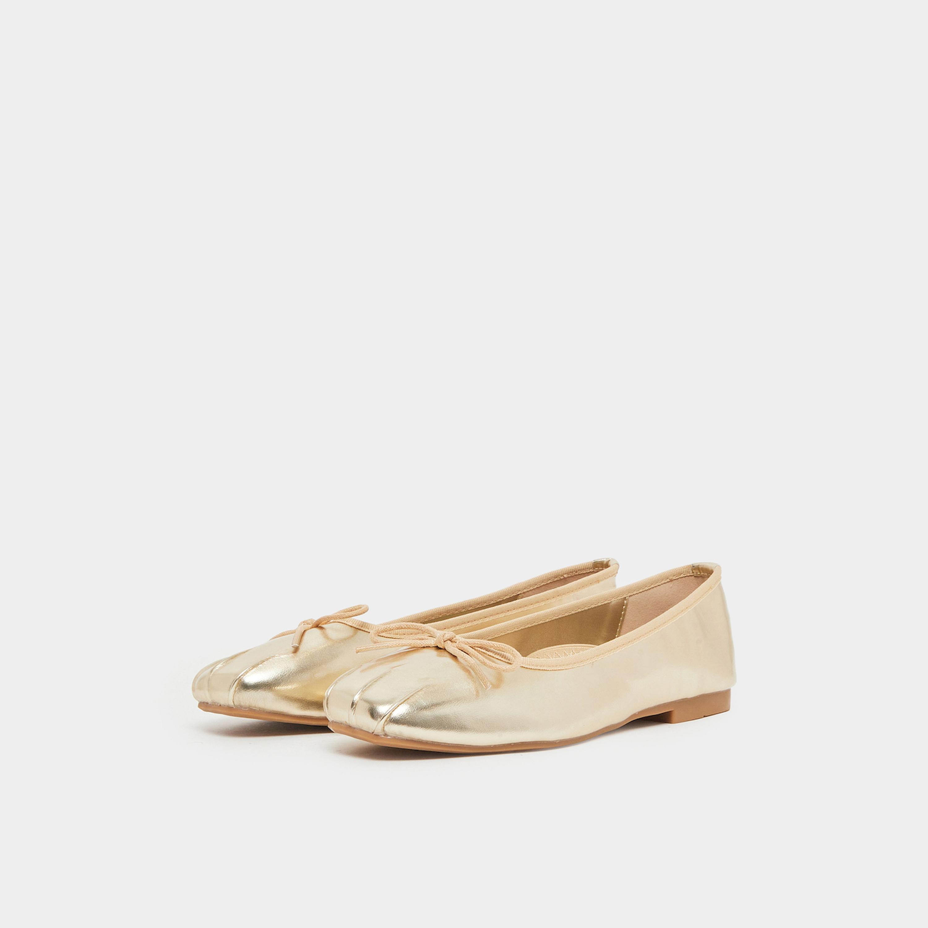 Styli Gold Bow Detail Flat Ballerinas-women-shoes-ballerinas-image-1
