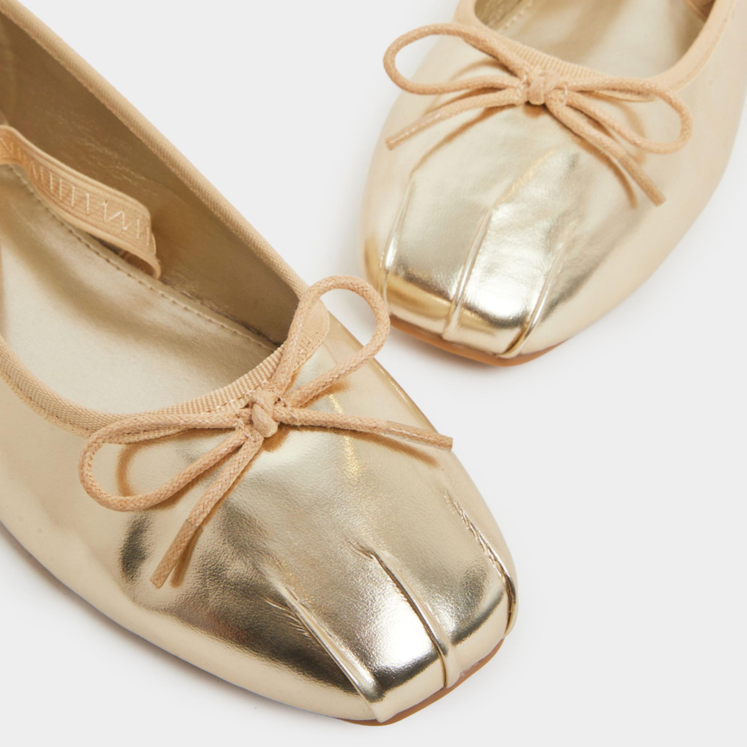 حذاء باليرينا فلات ذهبي بفيونكة-women-shoes-ballerinas-image-5
