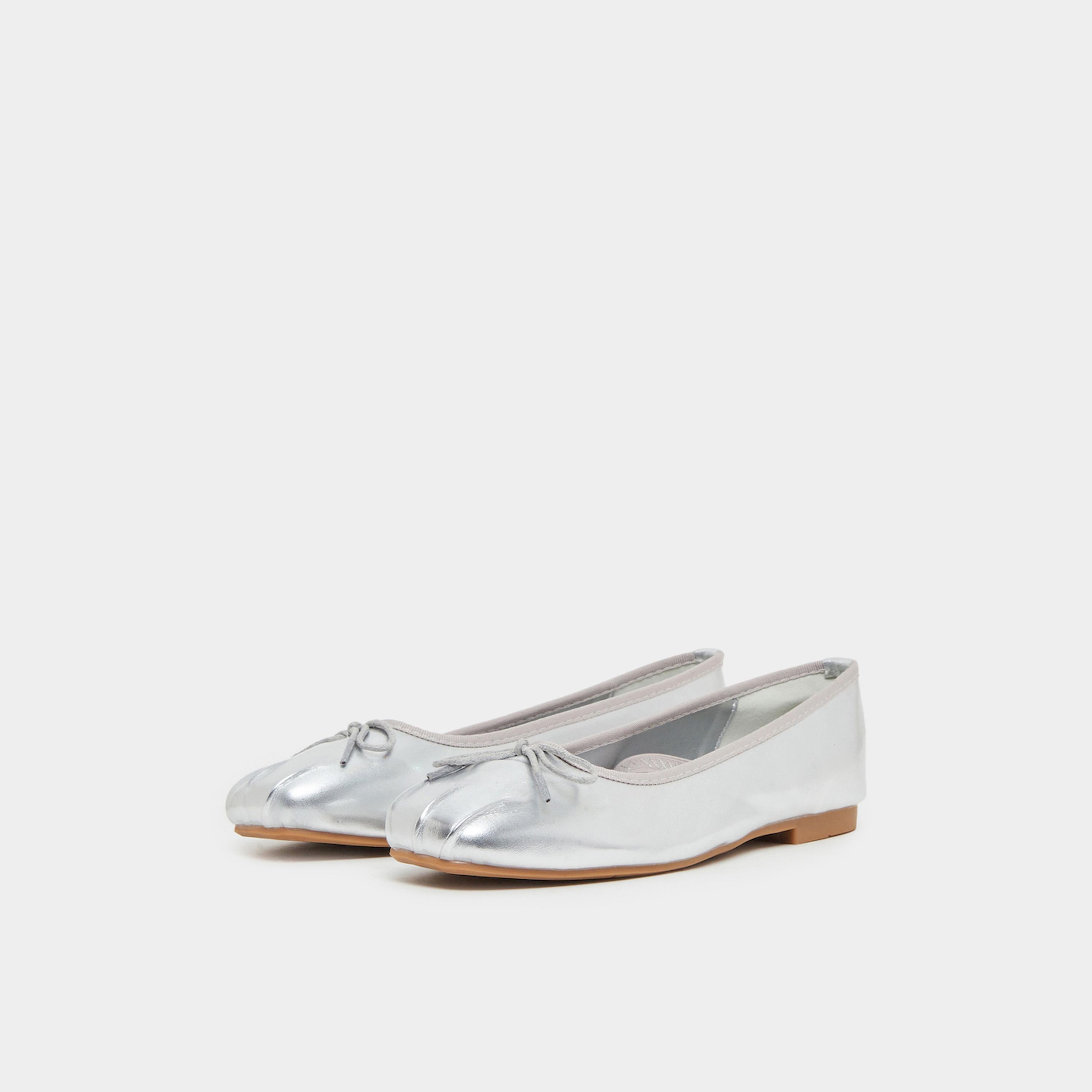 Styli Silver Bow Detail Flat Ballerinas-women-shoes-ballerinas-image-1
