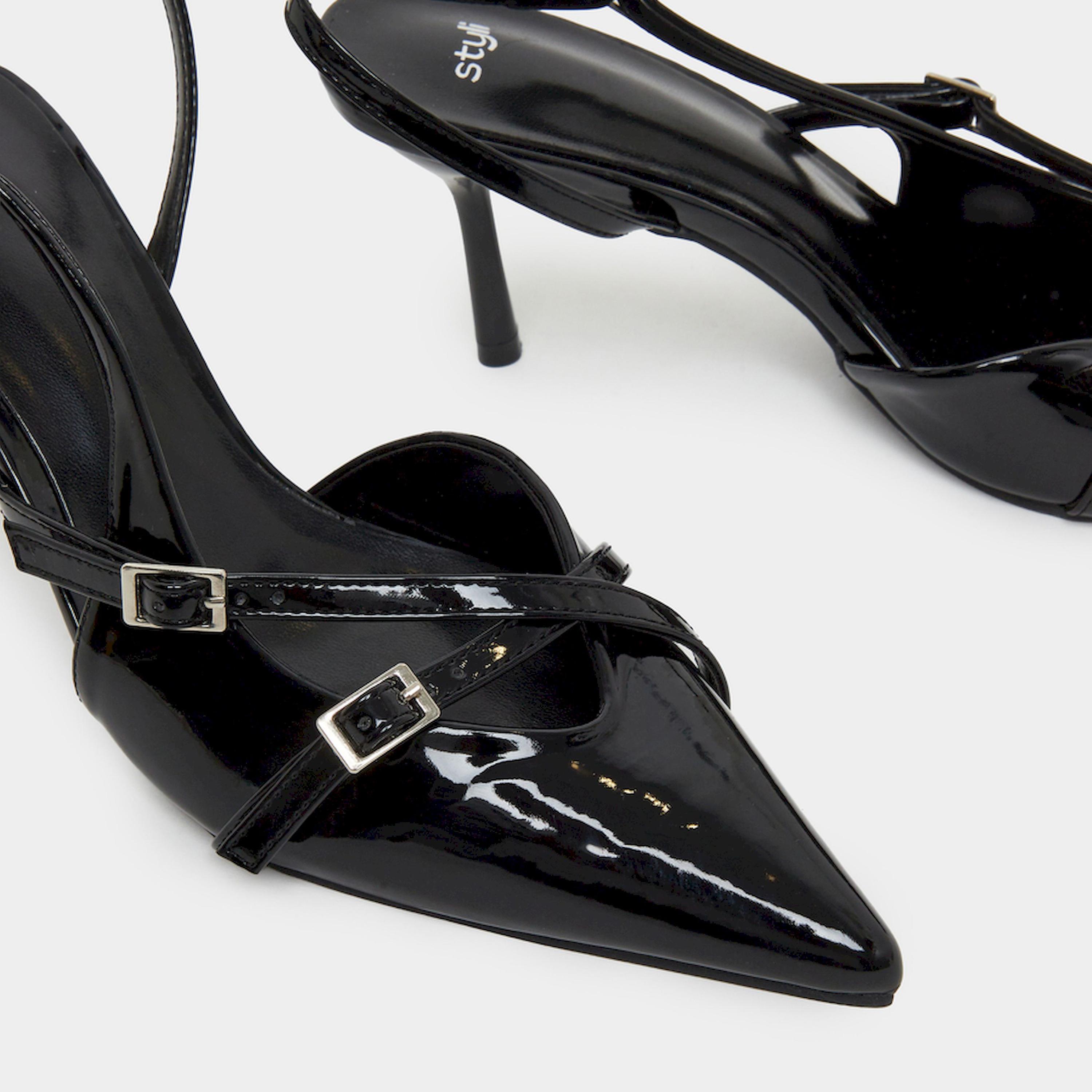 حذاء جلد أسود بسير خلفي وإبزيم-women-shoes-heels-image-5